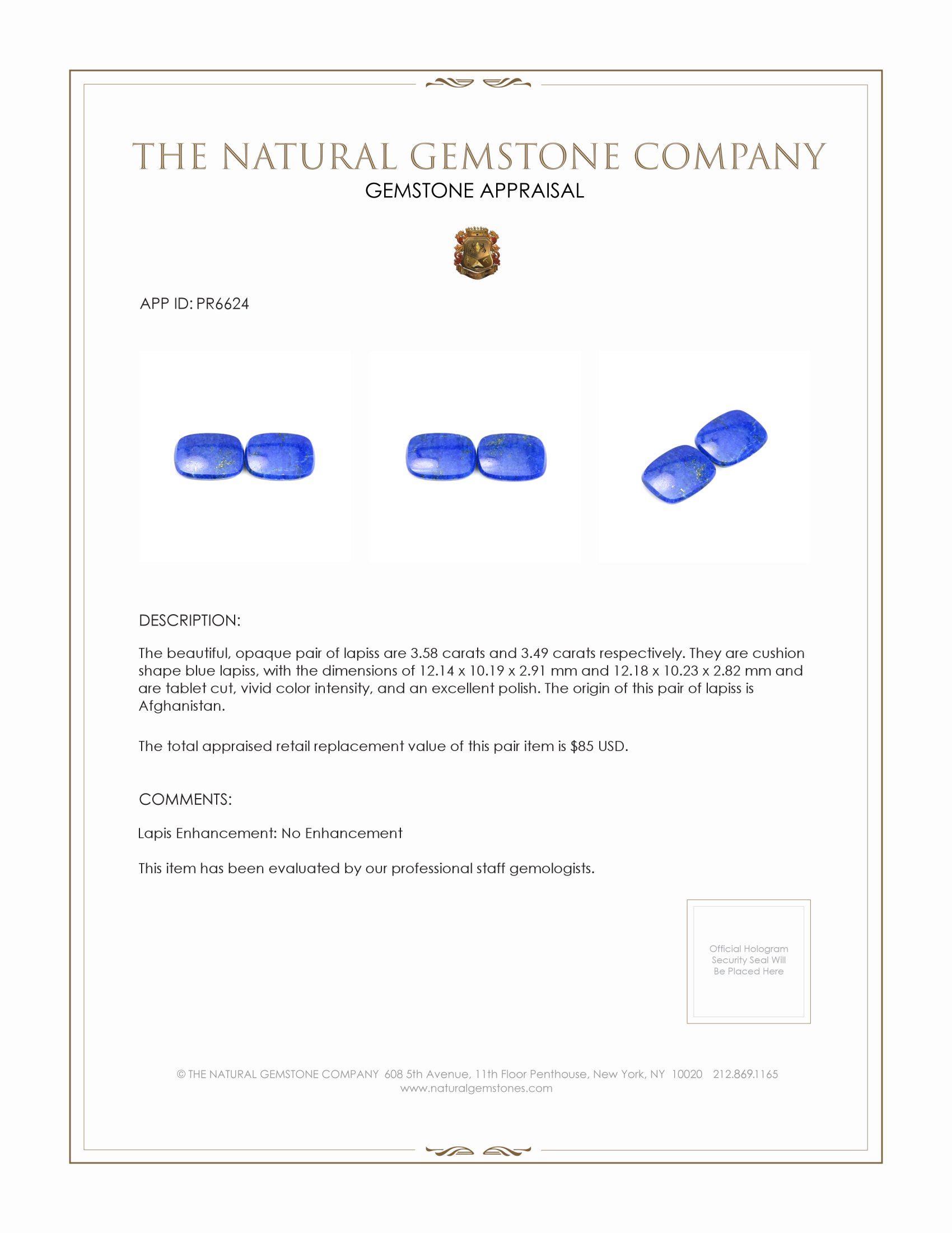 7.07 Ct.Tw. Lapis Pair from Afghanistan