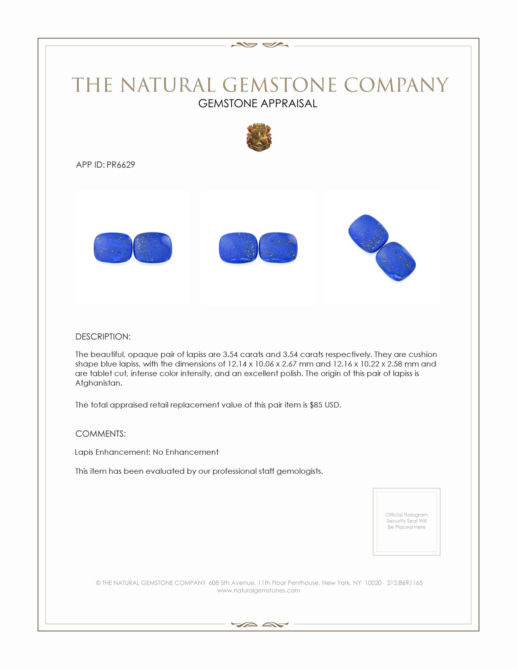 7.08 Ct.Tw. Lapis Pair from Afghanistan