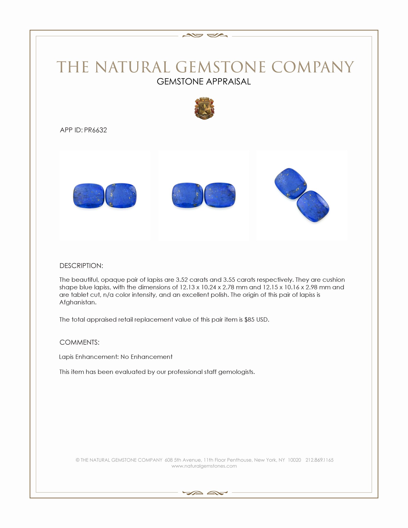 7.07 Ct.Tw. Lapis Pair from Afghanistan