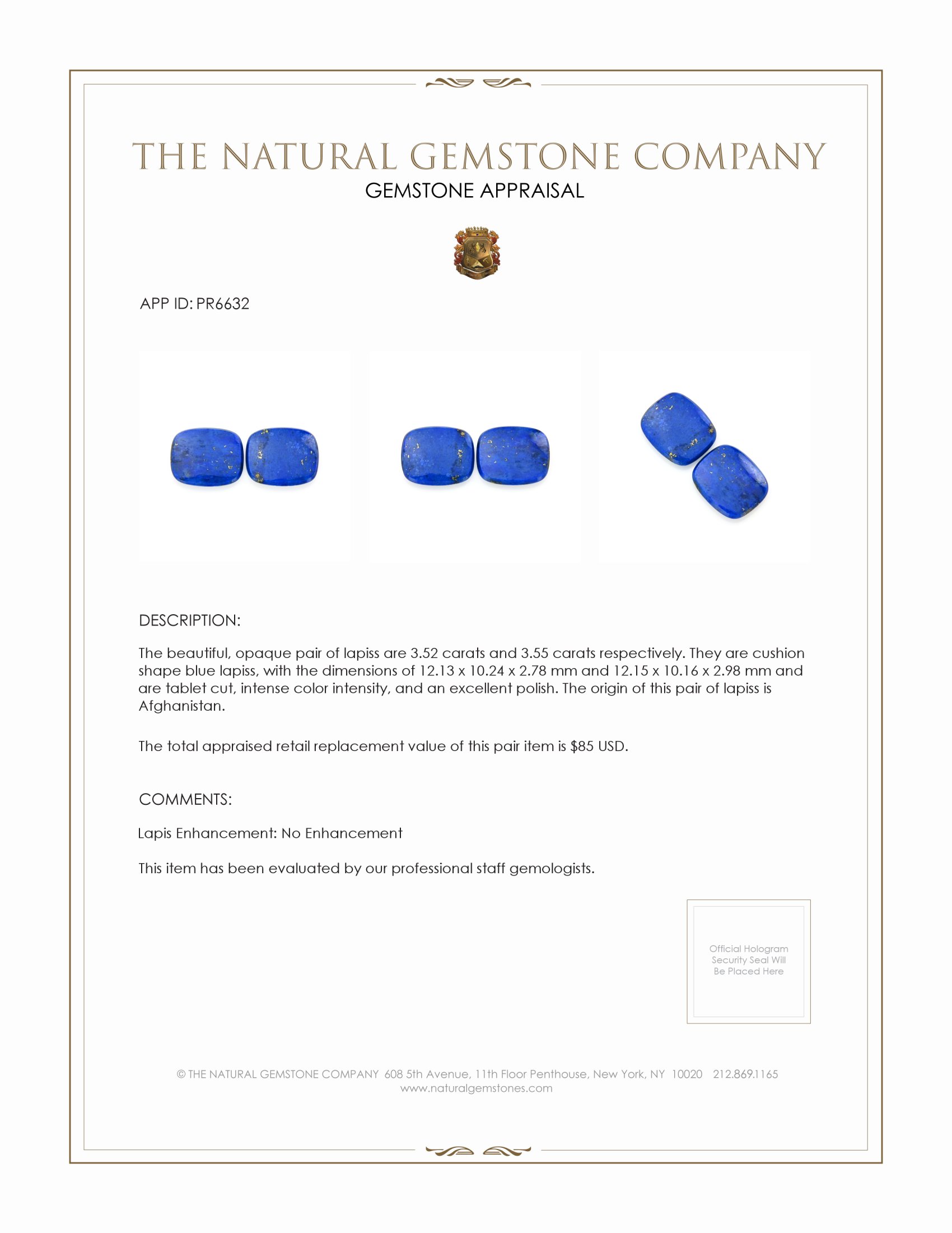 7.07 Ct.Tw. Lapis Pair from Afghanistan
