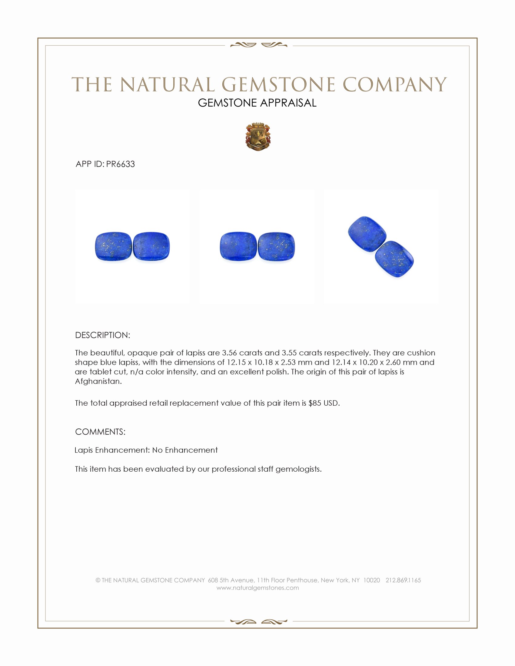 7.11 Ct.Tw. Lapis Pair from Afghanistan