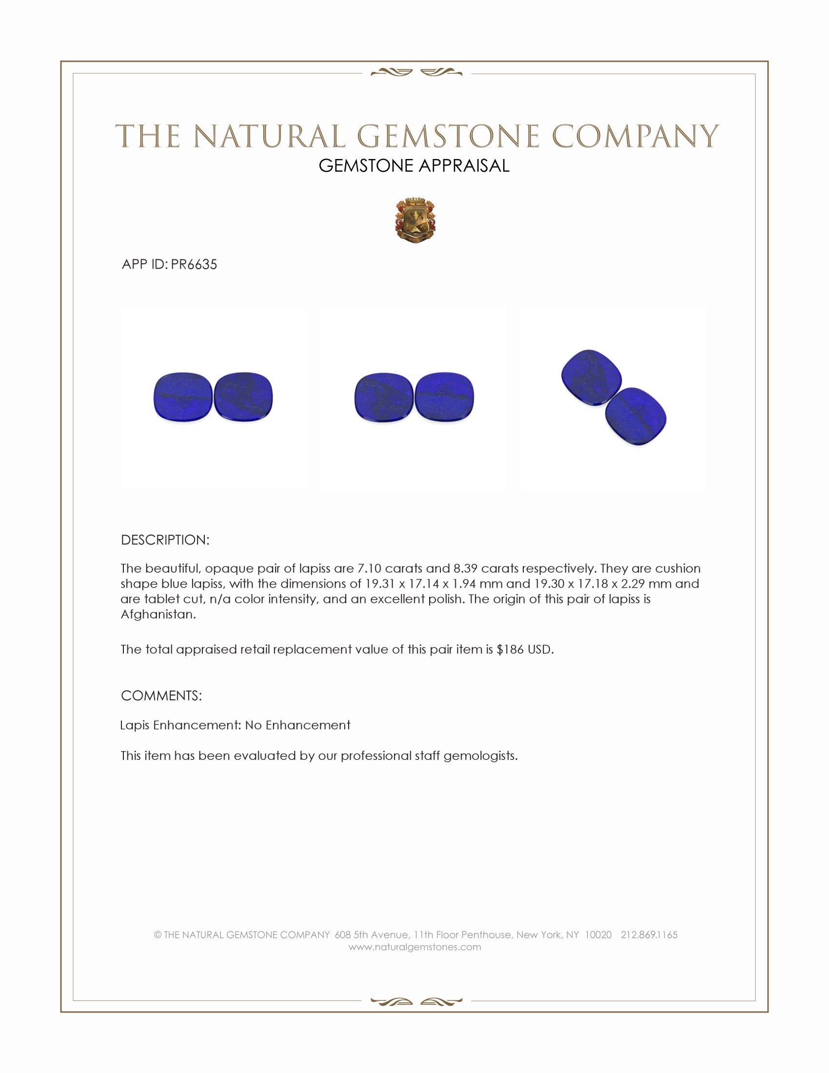 15.49 Ct.Tw. Lapis Pair from Afghanistan