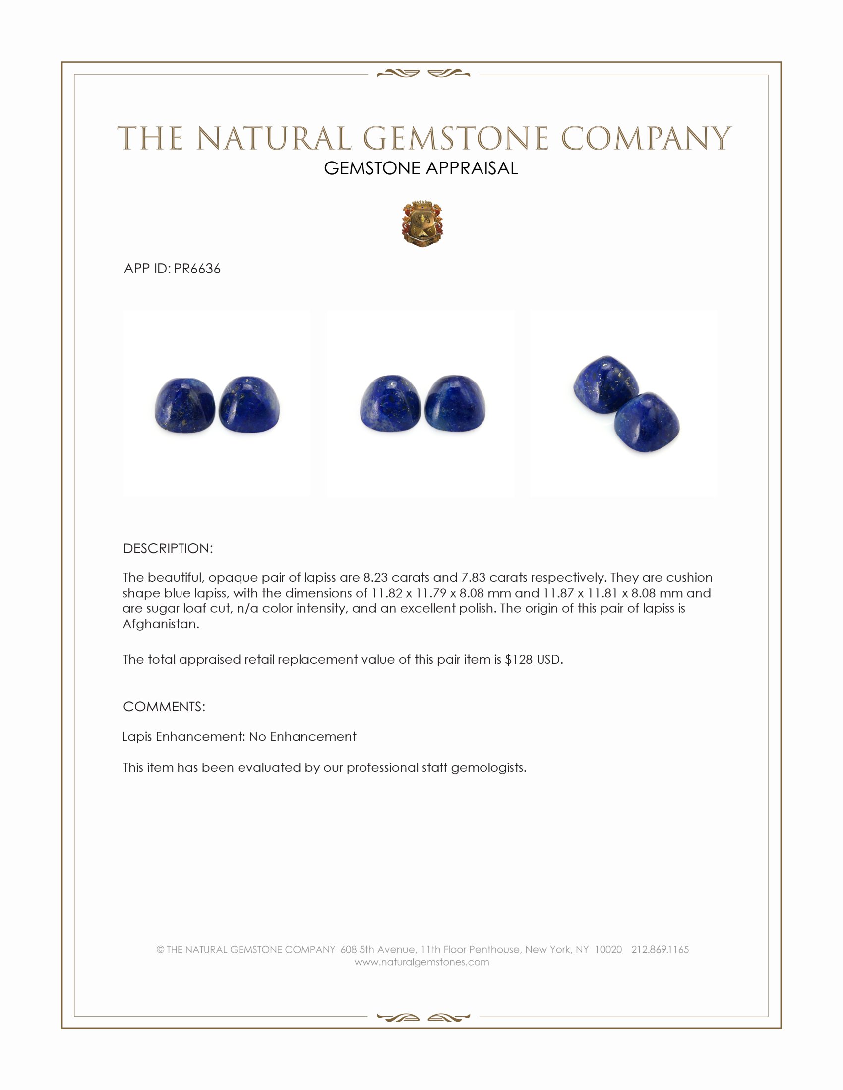 16.06 Ct.Tw. Cabochon Lapis Pair from Afghanistan