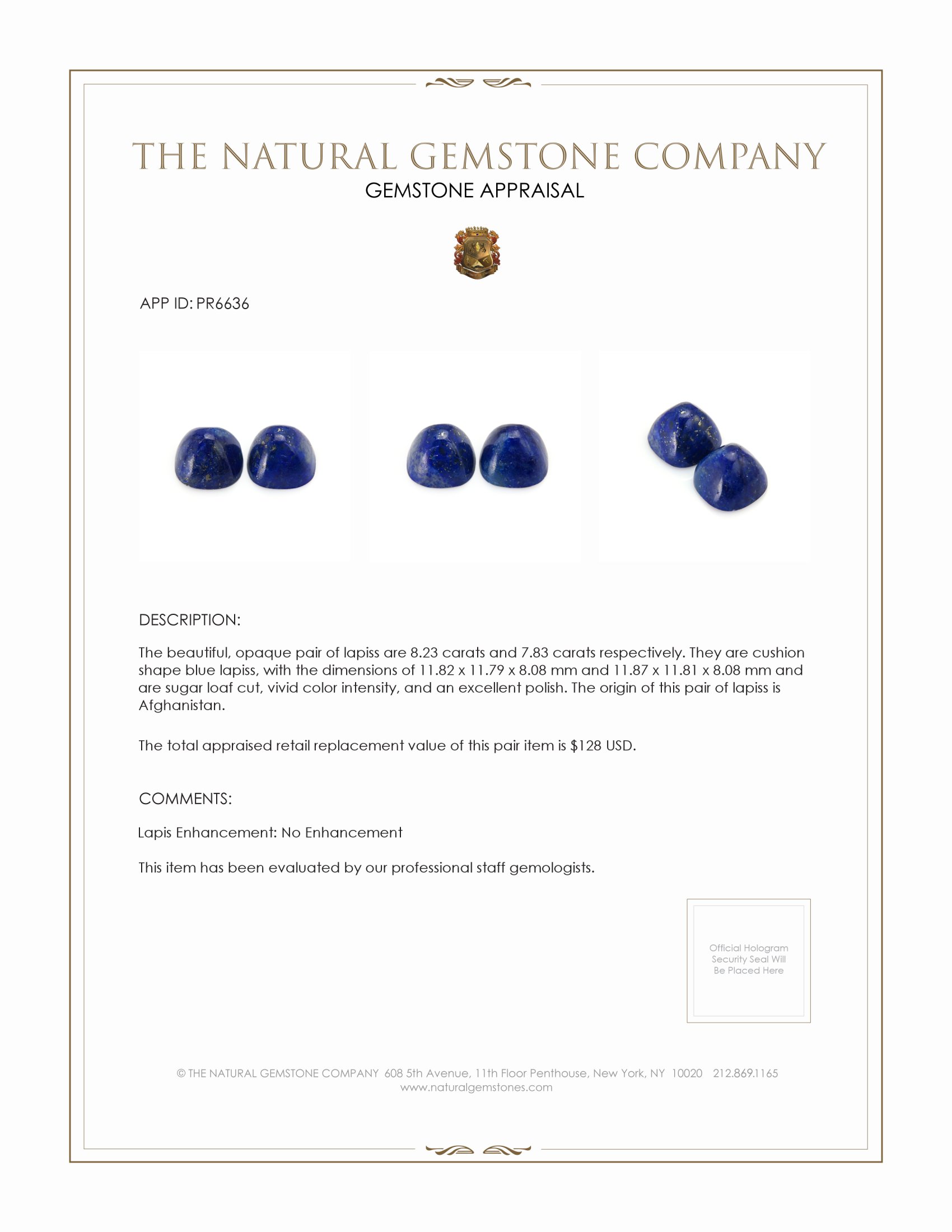 16.06 Ct.Tw. Cabochon Lapis Pair from Afghanistan