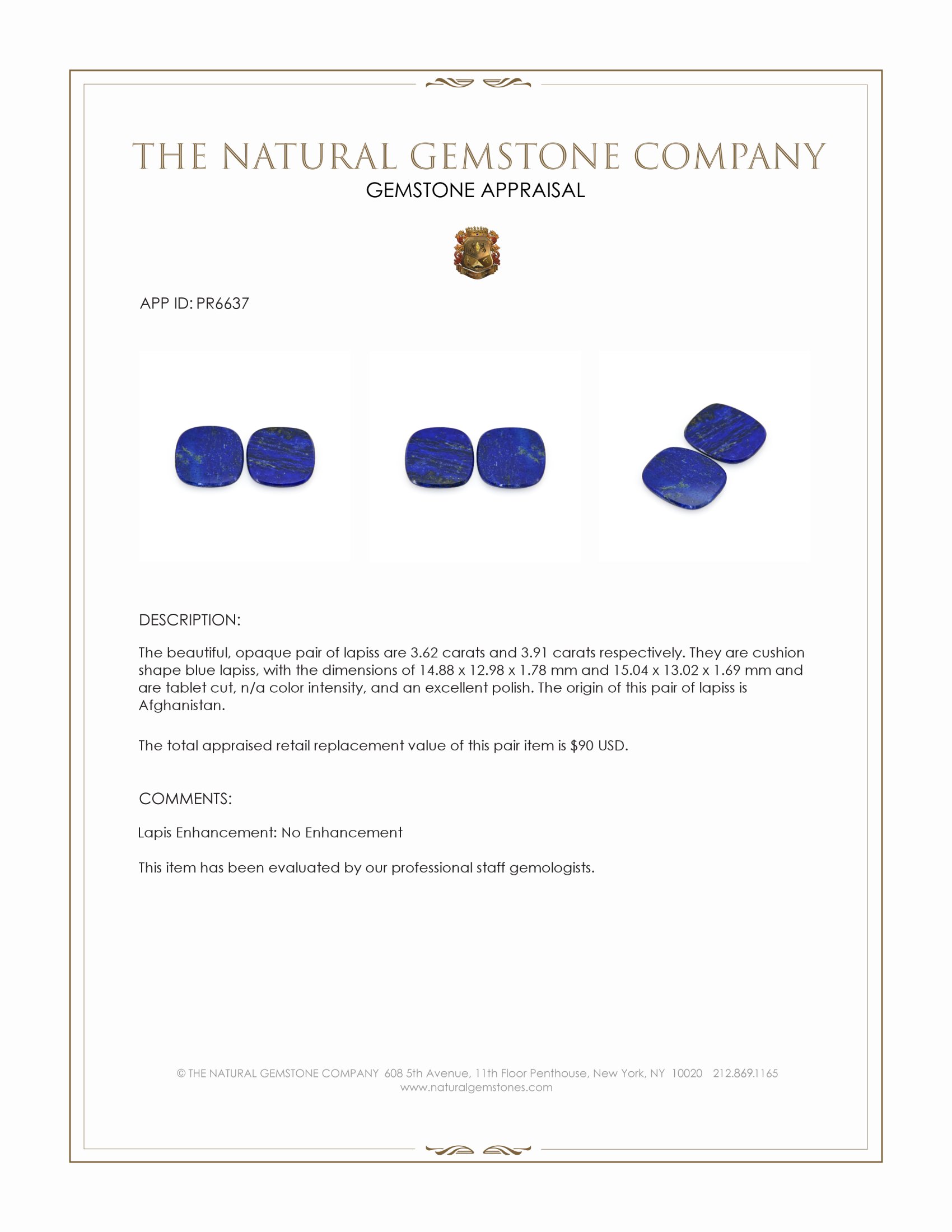 7.53 Ct.Tw. Lapis Pair from Afghanistan