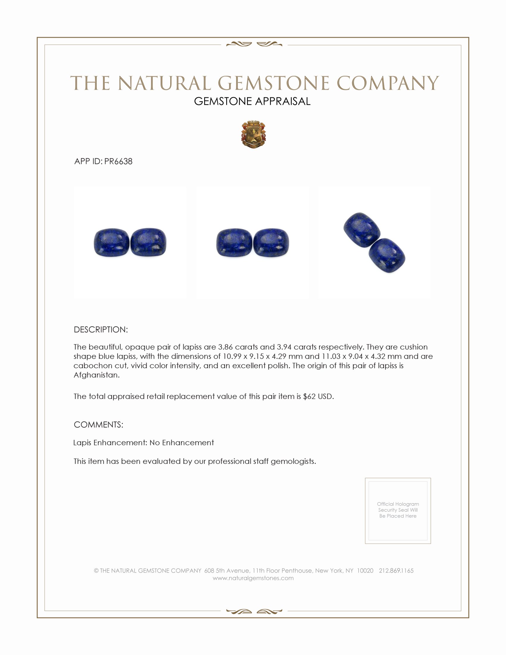 7.80 Ct.Tw. Cabochon Lapis Pair from Afghanistan