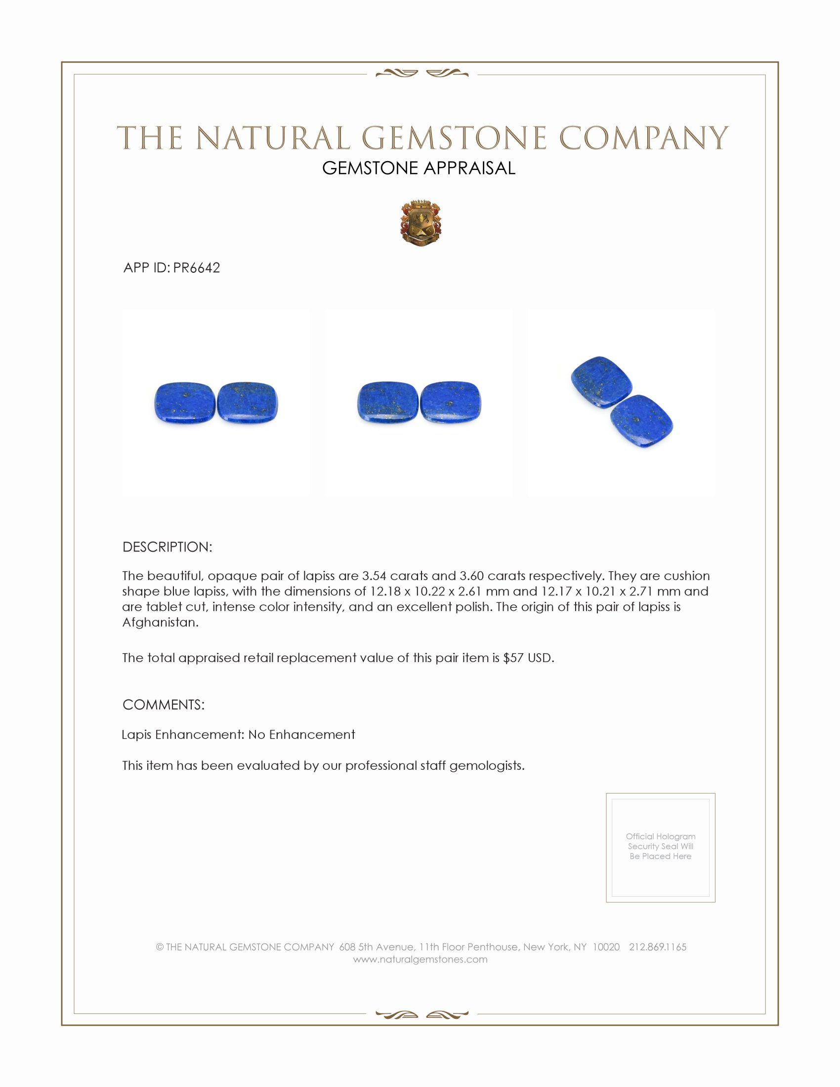 7.14 Ct.Tw. Lapis Pair from Afghanistan