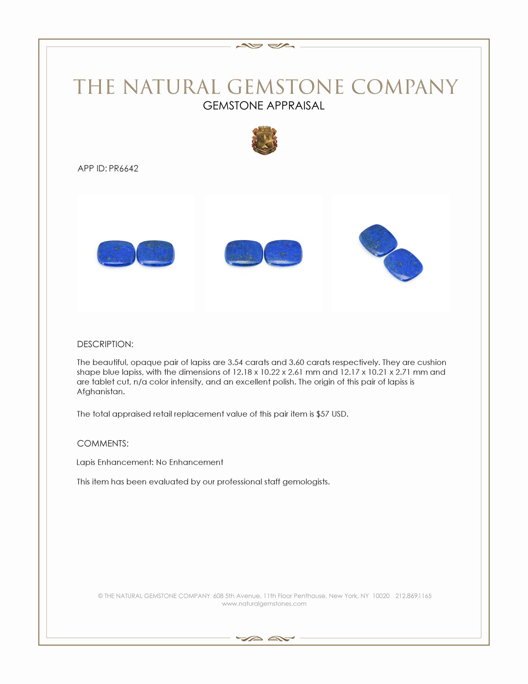 7.14 Ct.Tw. Lapis Pair from Afghanistan