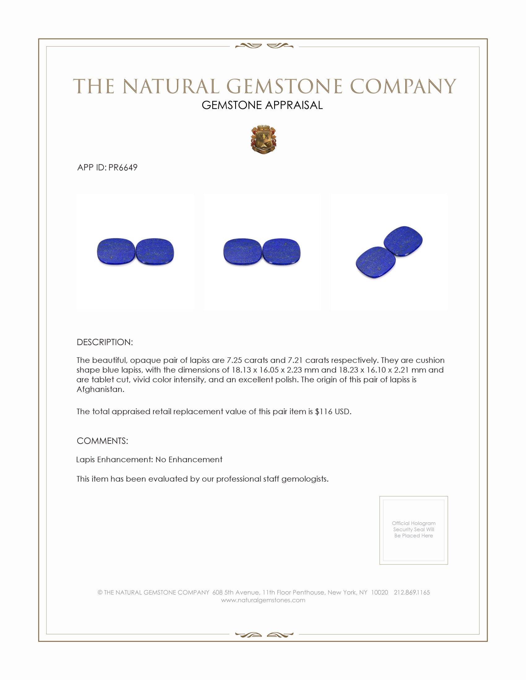 14.46 Ct.Tw. Lapis Pair from Afghanistan
