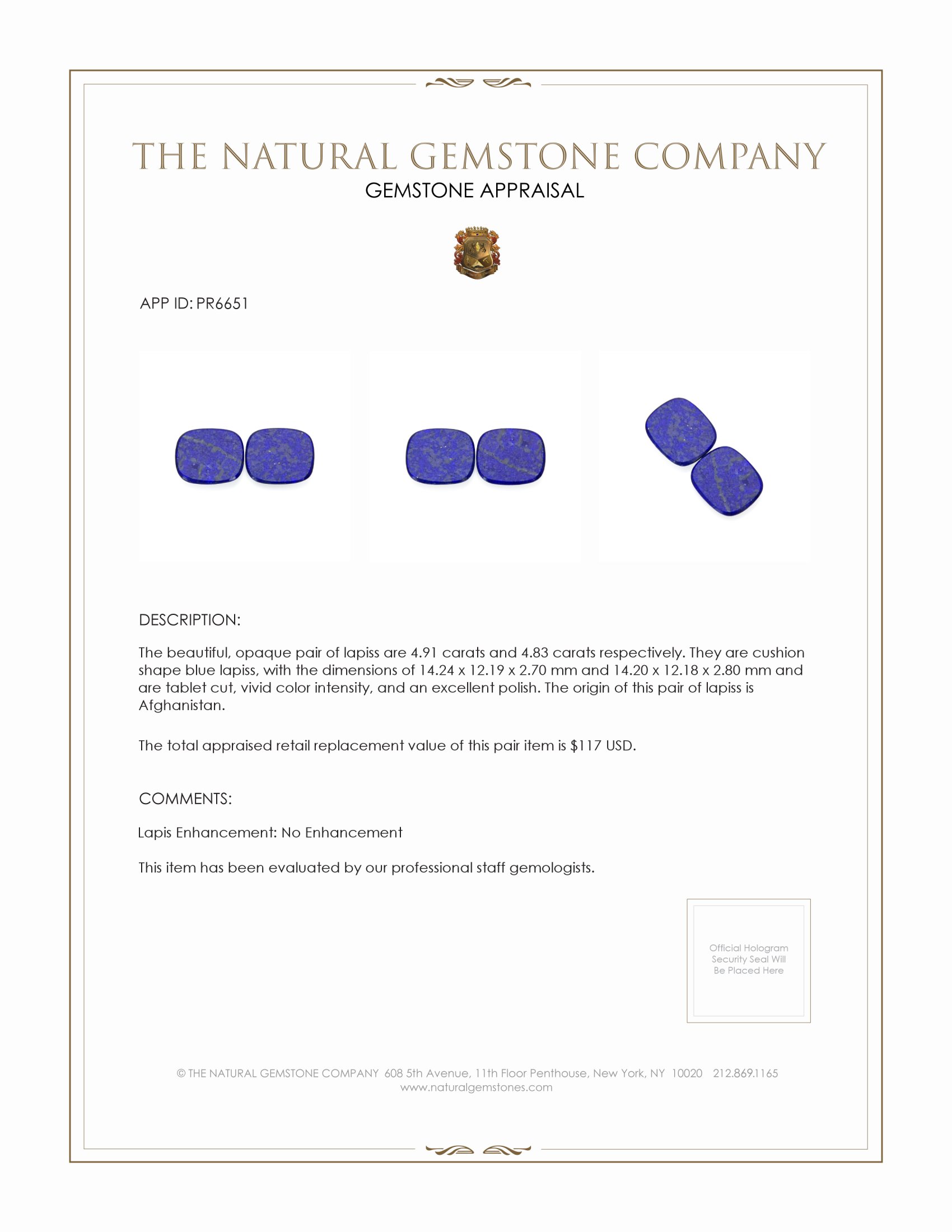 9.74 Ct.Tw. Lapis Pair from Afghanistan