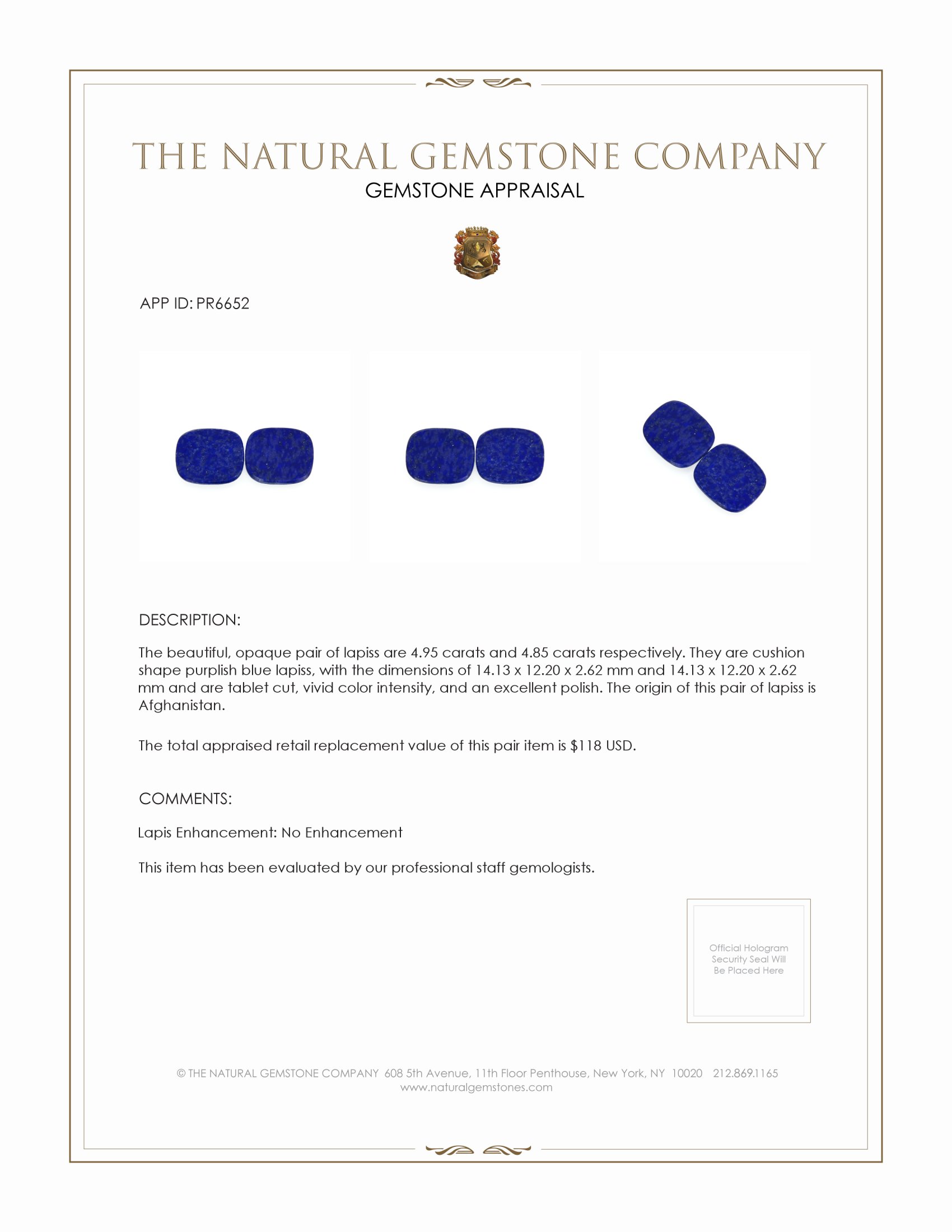9.80 Ct.Tw. Lapis Pair from Afghanistan
