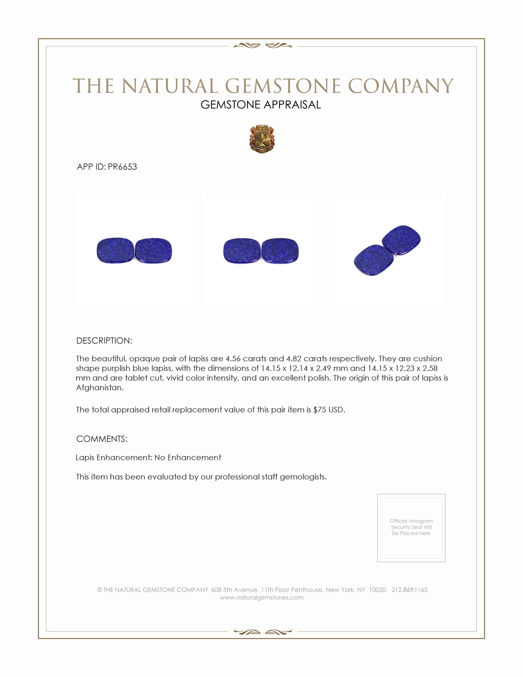 9.38 Ct.Tw. Lapis Pair from Afghanistan