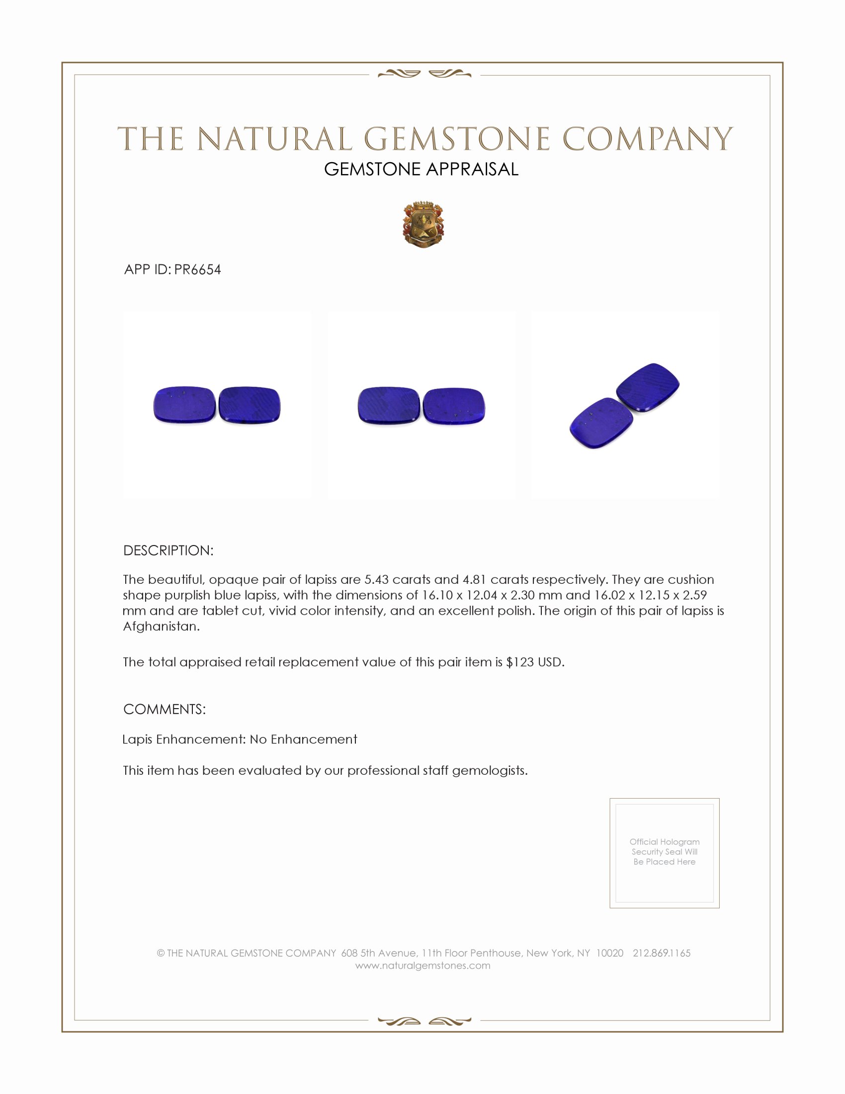 10.24 Ct.Tw. Lapis Pair from Afghanistan