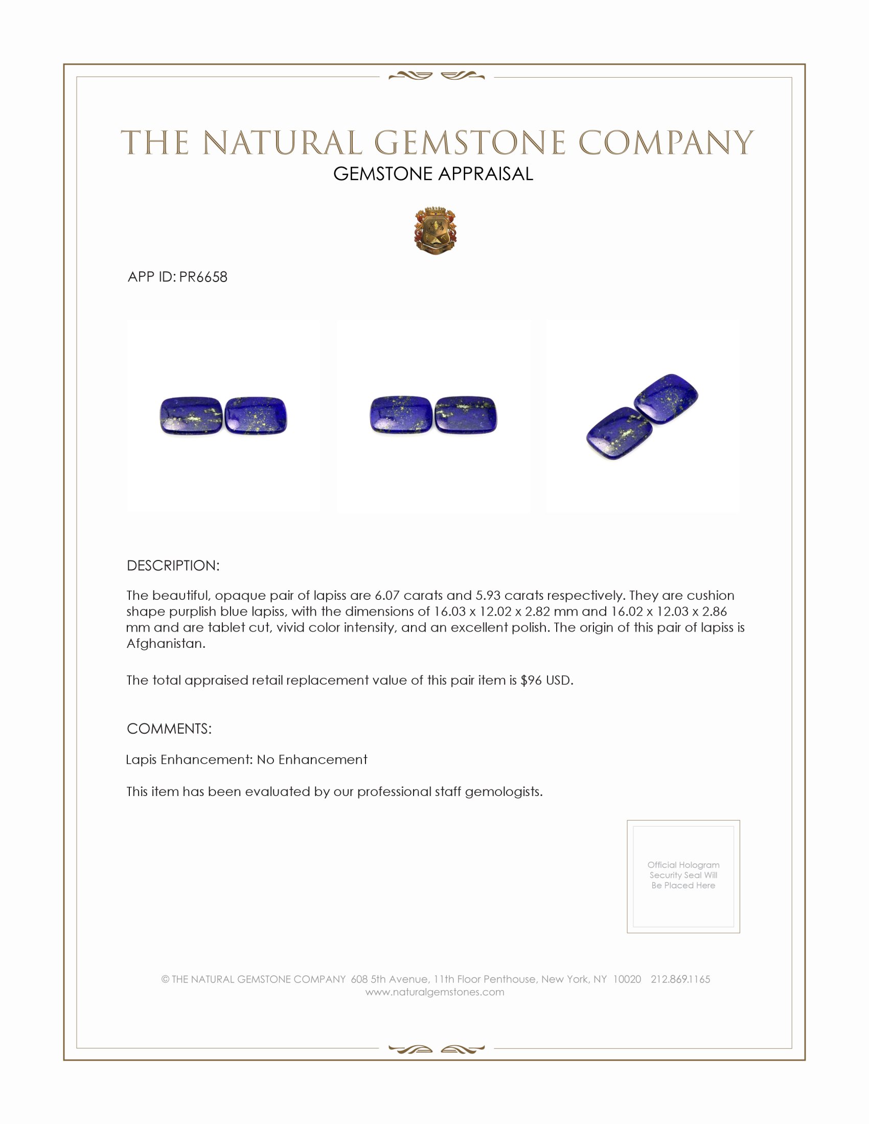 12.00 Ct.Tw. Lapis Pair from Afghanistan