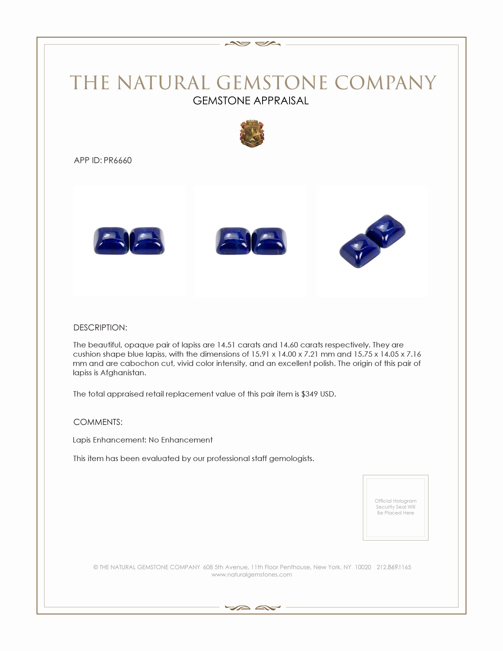 29.11 Ct.Tw. Cabochon Lapis Pair from Afghanistan