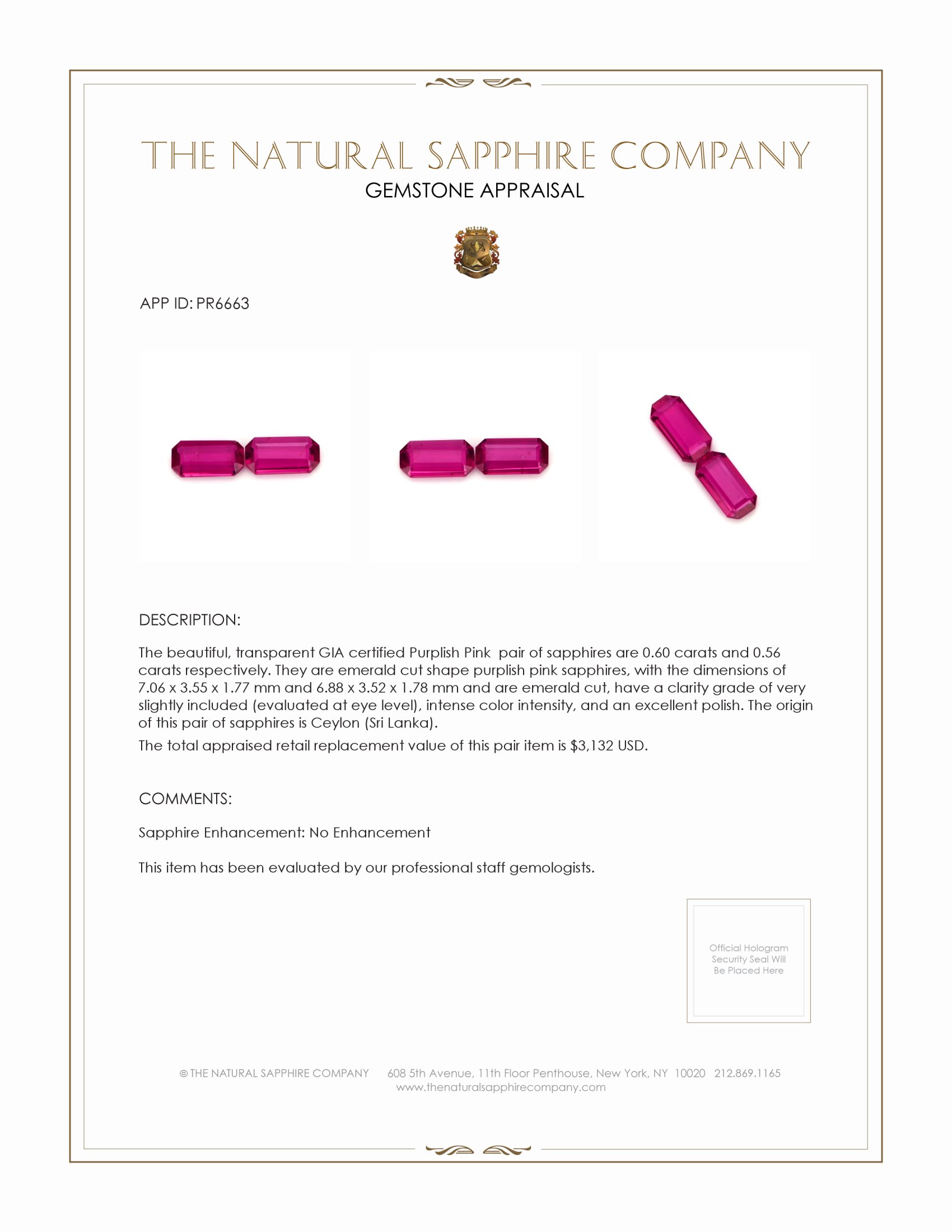 1.16 Ct.Tw. Purplish Pink Sapphire Pair from Ceylon (Sri Lanka)