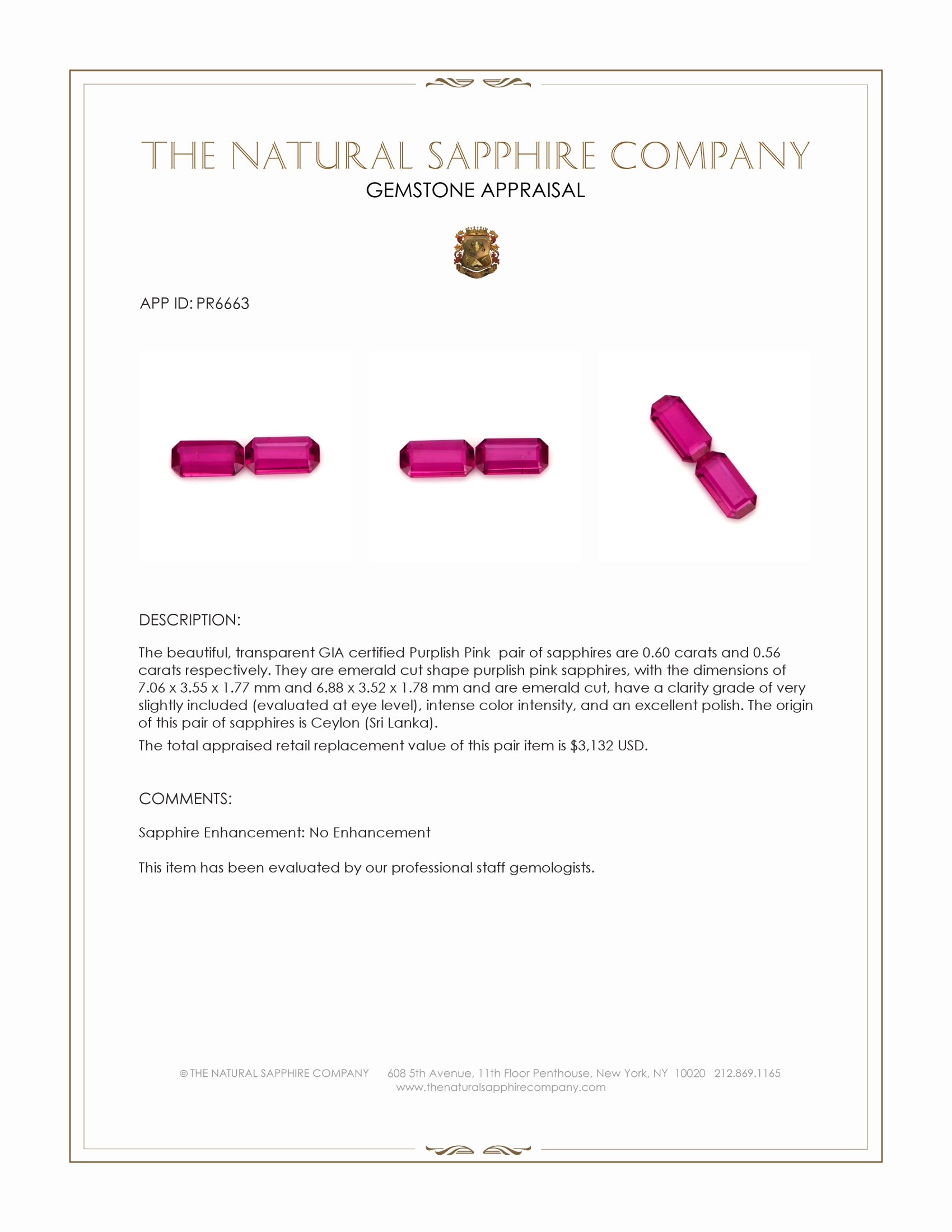 1.16 Ct.Tw. Purplish Pink Sapphire Pair from Ceylon (Sri Lanka)