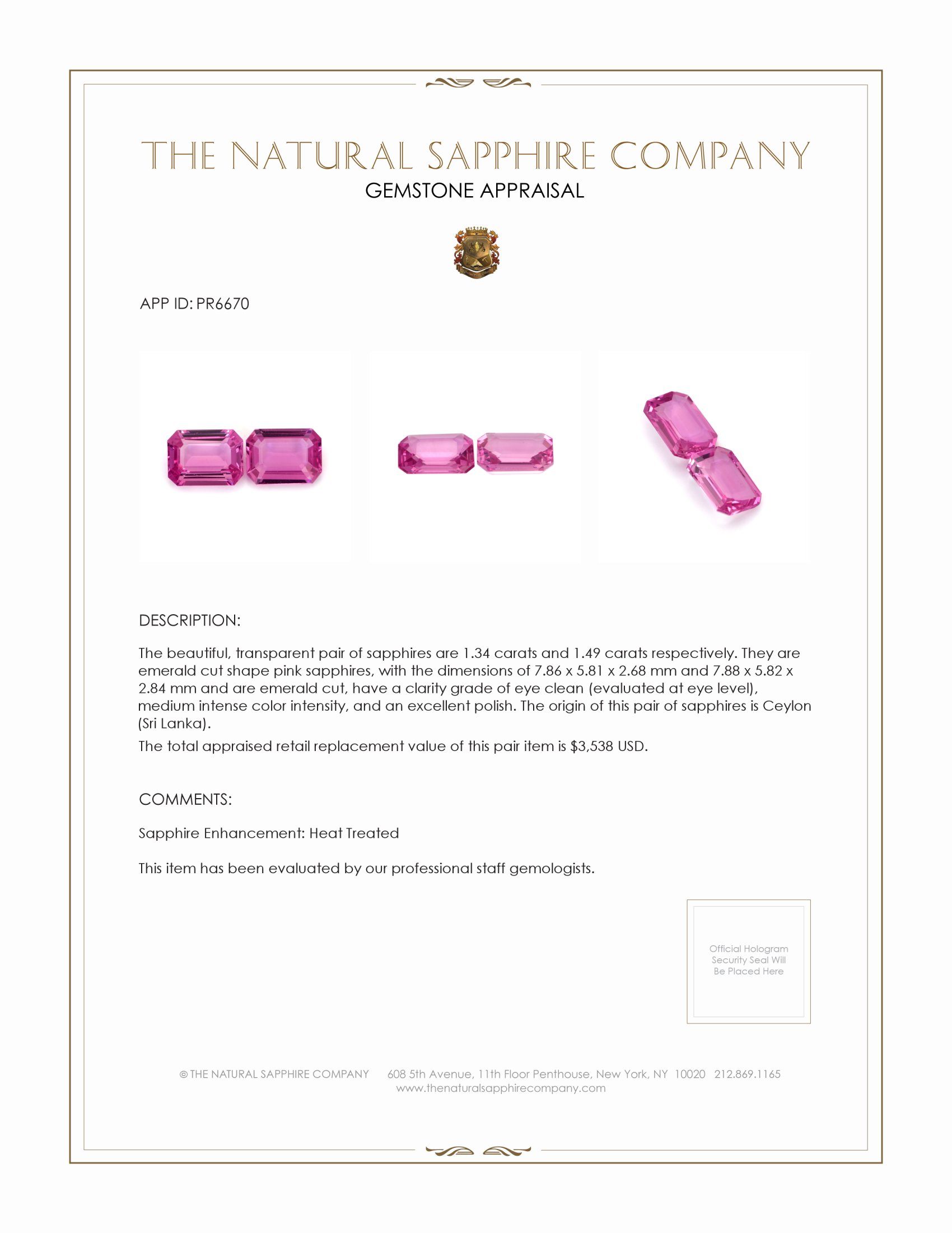 2.83 Ct.Tw. Pink Sapphire Pair from Ceylon (Sri Lanka)