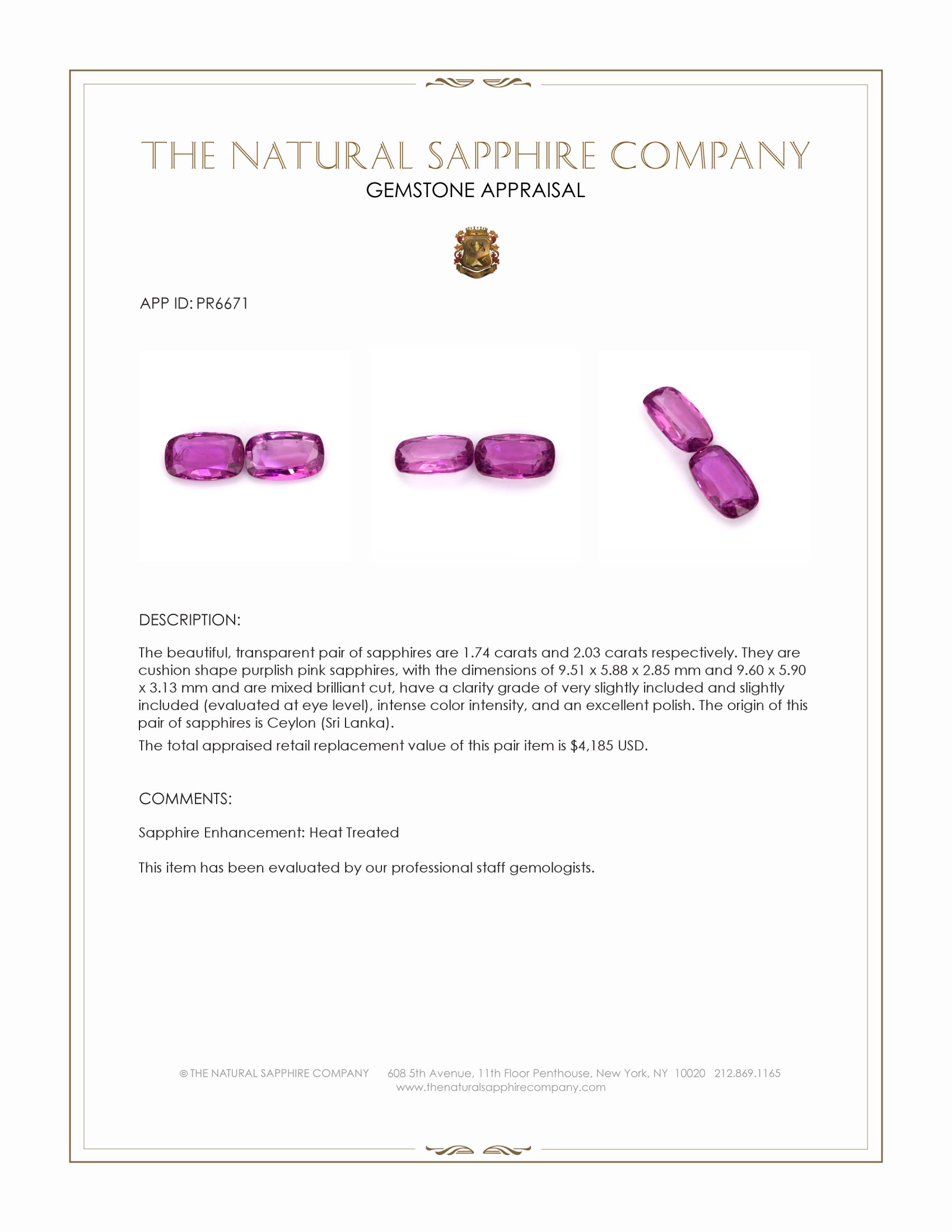 3.77 Ct.Tw. Purplish Pink Sapphire Pair from Ceylon (Sri Lanka)