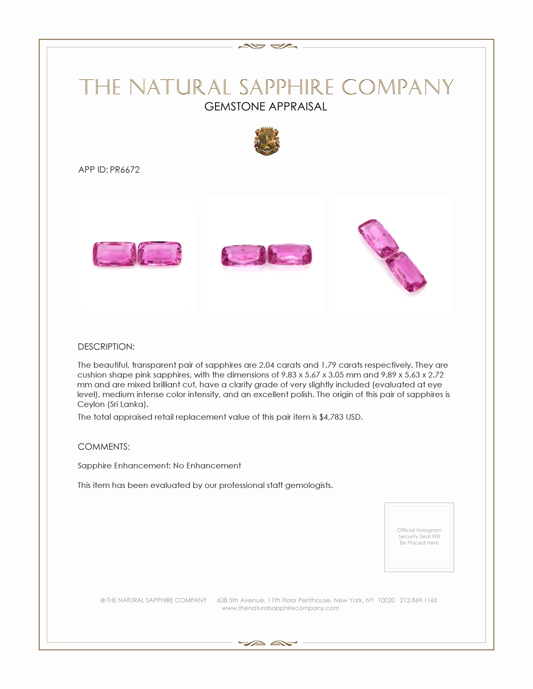 3.83 Ct.Tw. Pink Sapphire Pair from Ceylon (Sri Lanka)