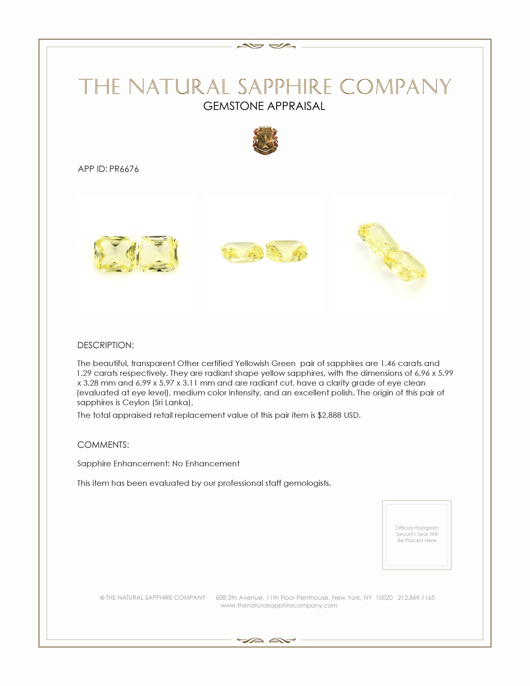 2.75 Ct.Tw. Yellow Sapphire Pair from Ceylon (Sri Lanka)