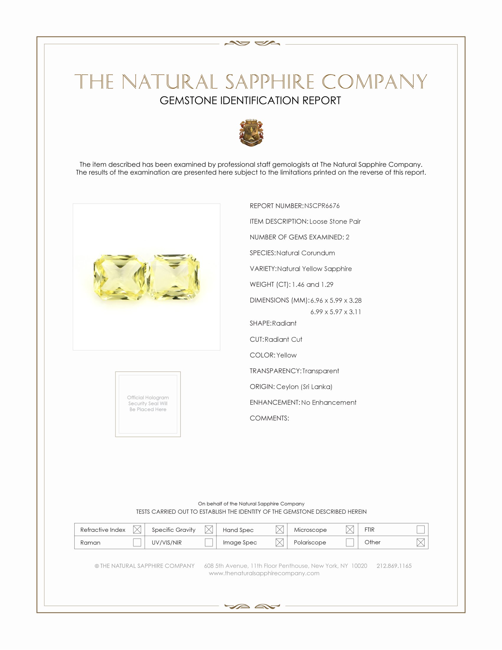 2.75 Ct.Tw. Yellow Sapphire Pair from Ceylon (Sri Lanka)