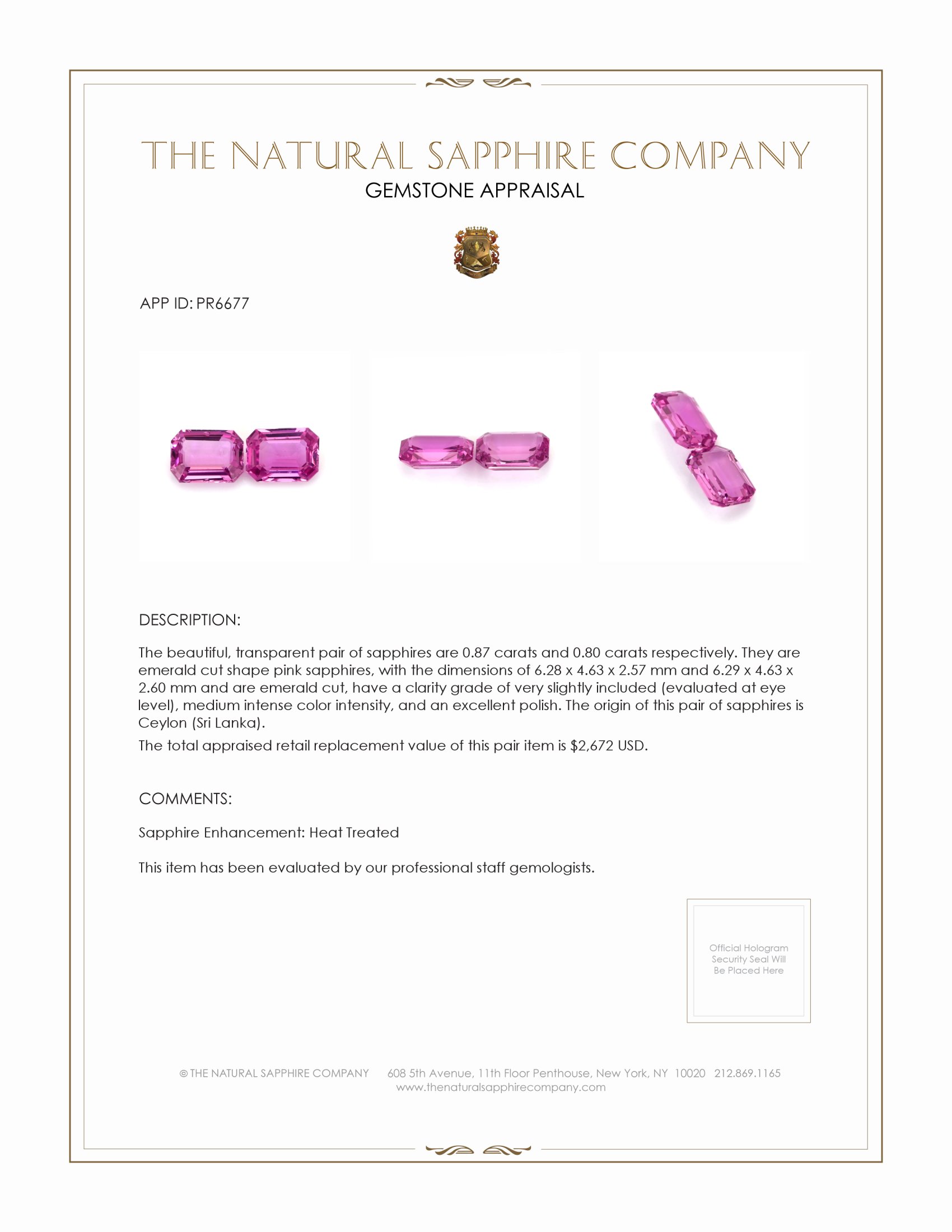 1.67 Ct.Tw. Pink Sapphire Pair from Ceylon (Sri Lanka)