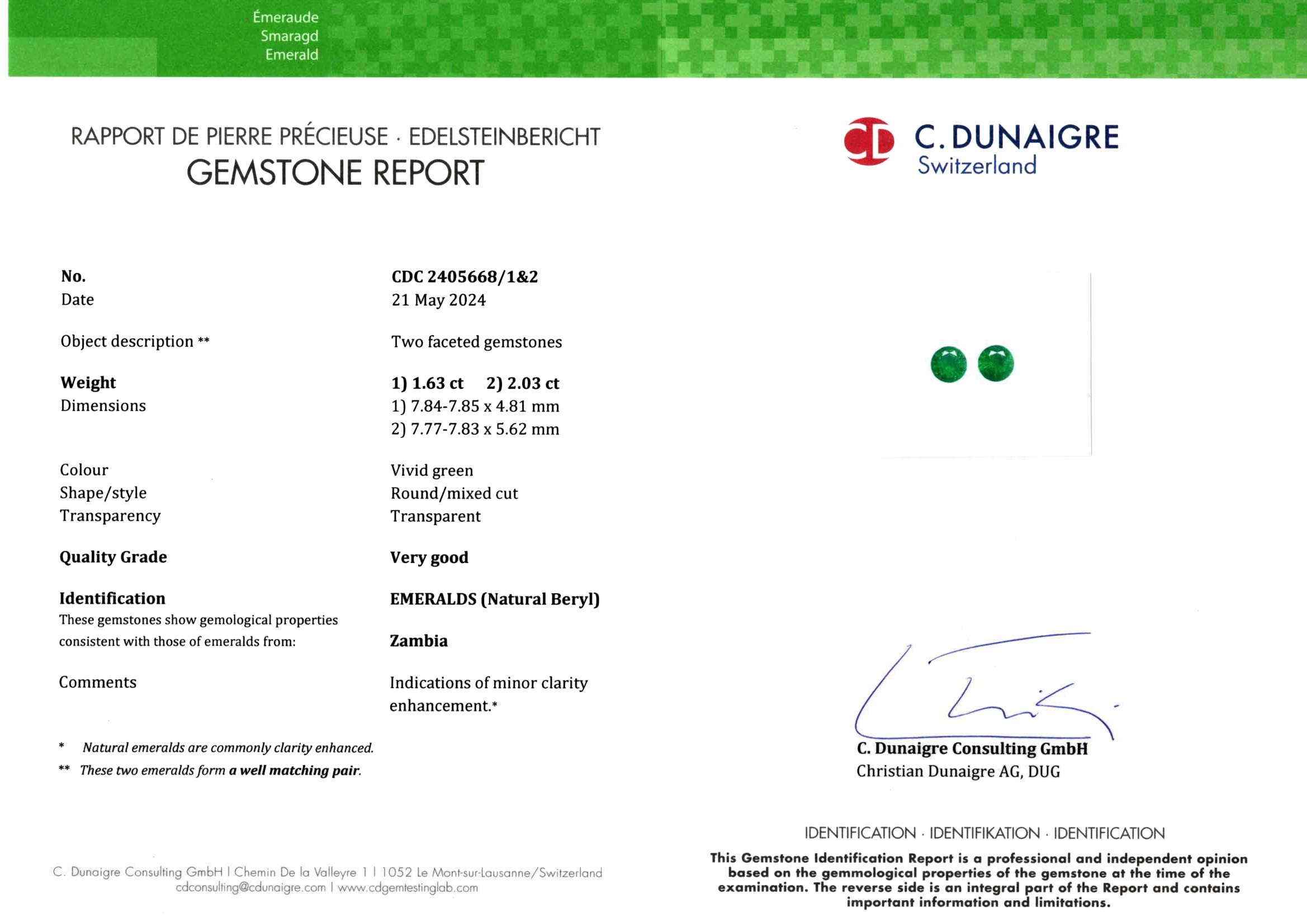 3.68 Ct.Tw. Emerald Pair from Zambia