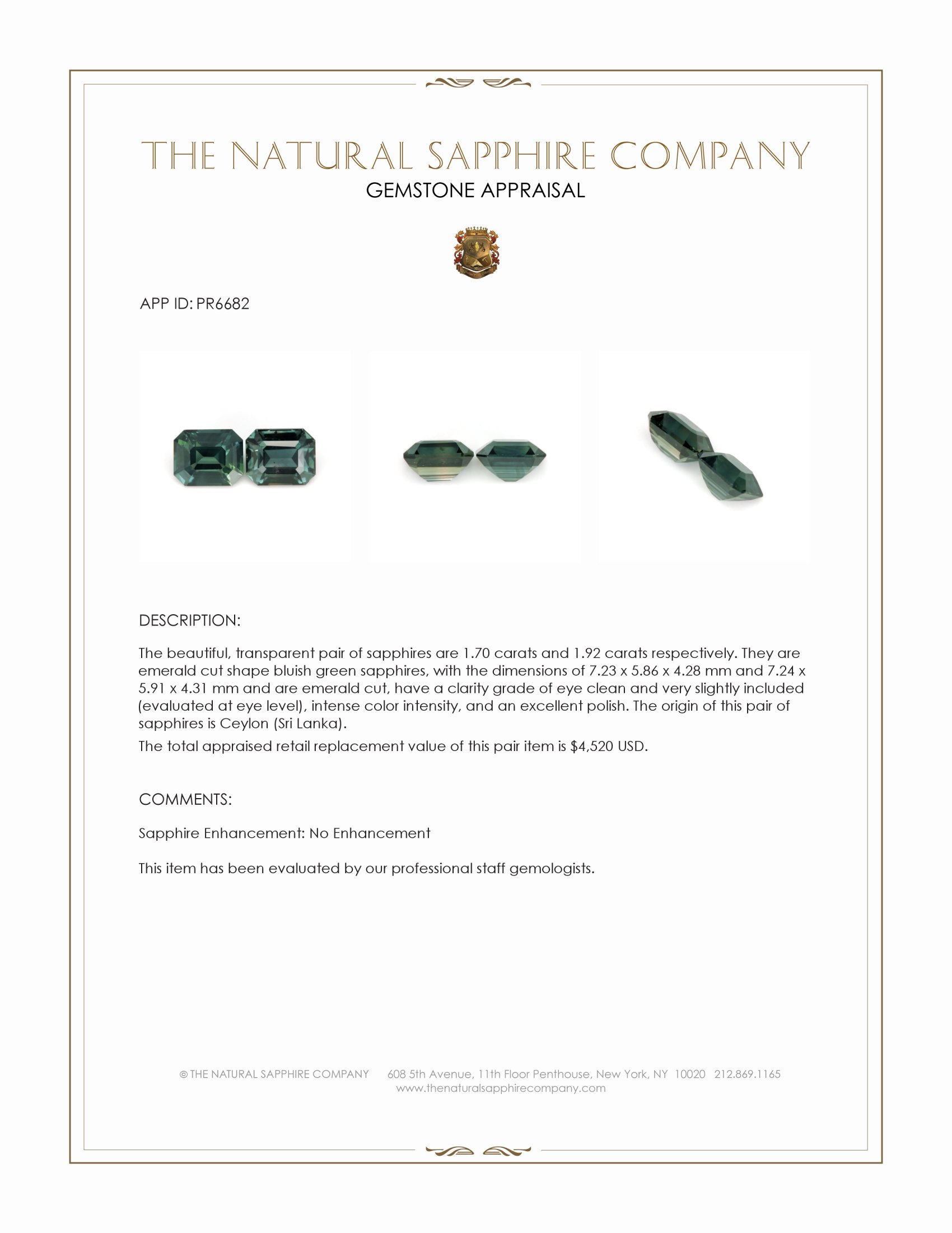 3.62 Ct.Tw. Bluish Green Sapphire Pair from Ceylon (Sri Lanka)