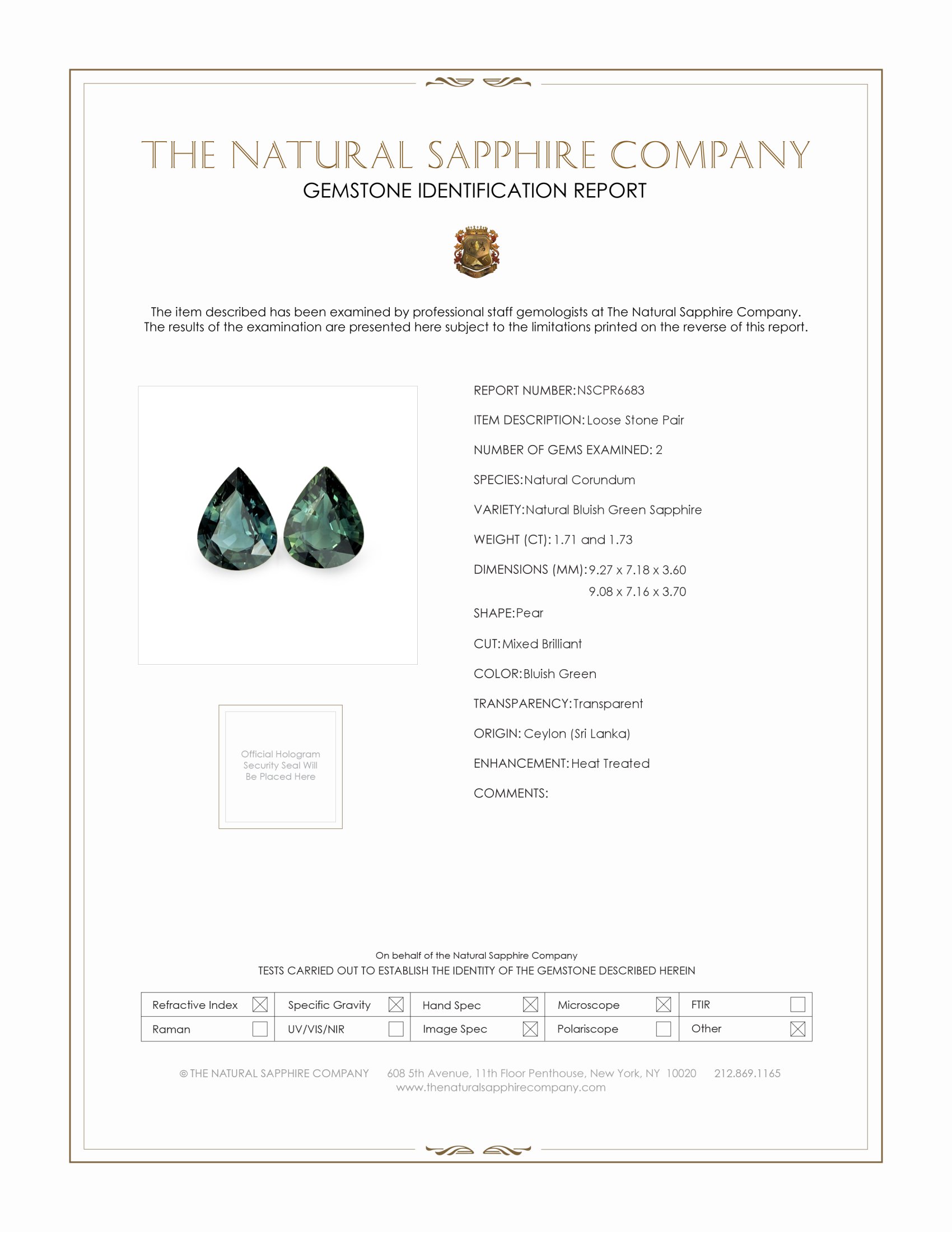 3.44 Ct.Tw. Bluish Green Sapphire Pair from Ceylon (Sri Lanka)