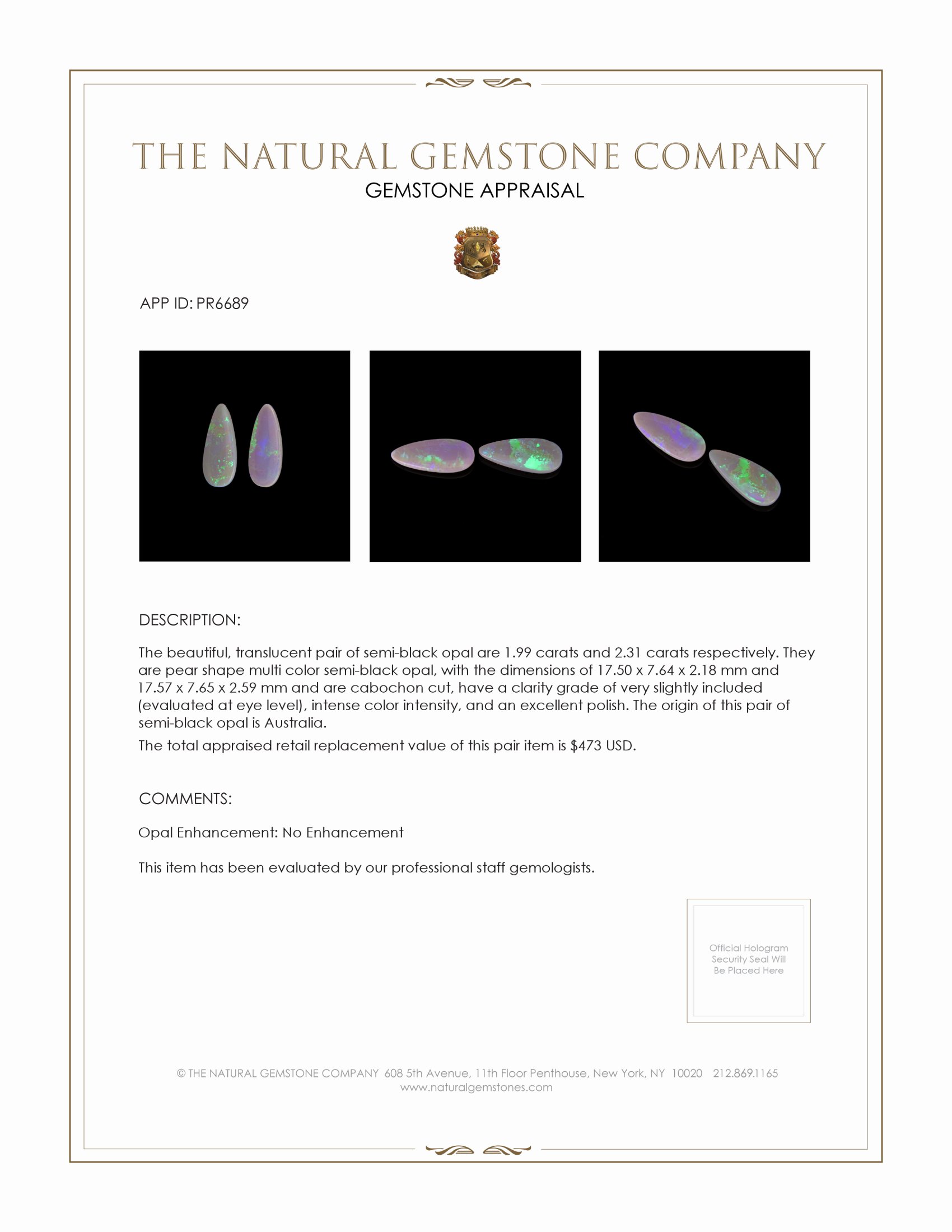 4.30 Ct.Tw. Cabochon Opal Pair from Australia