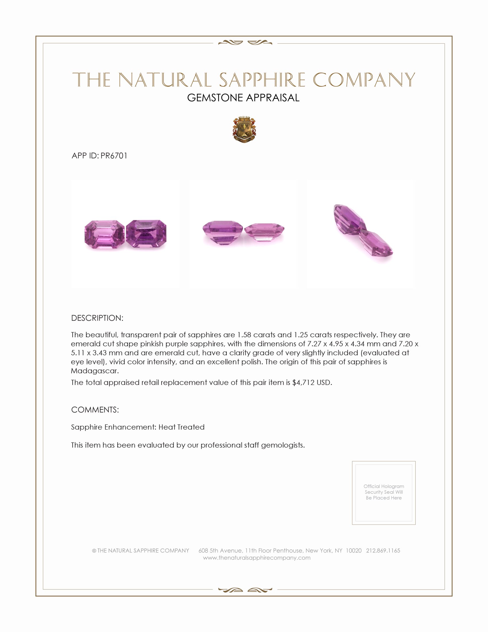 2.83 Ct.Tw. Pinkish Purple Sapphire Pair from Madagascar