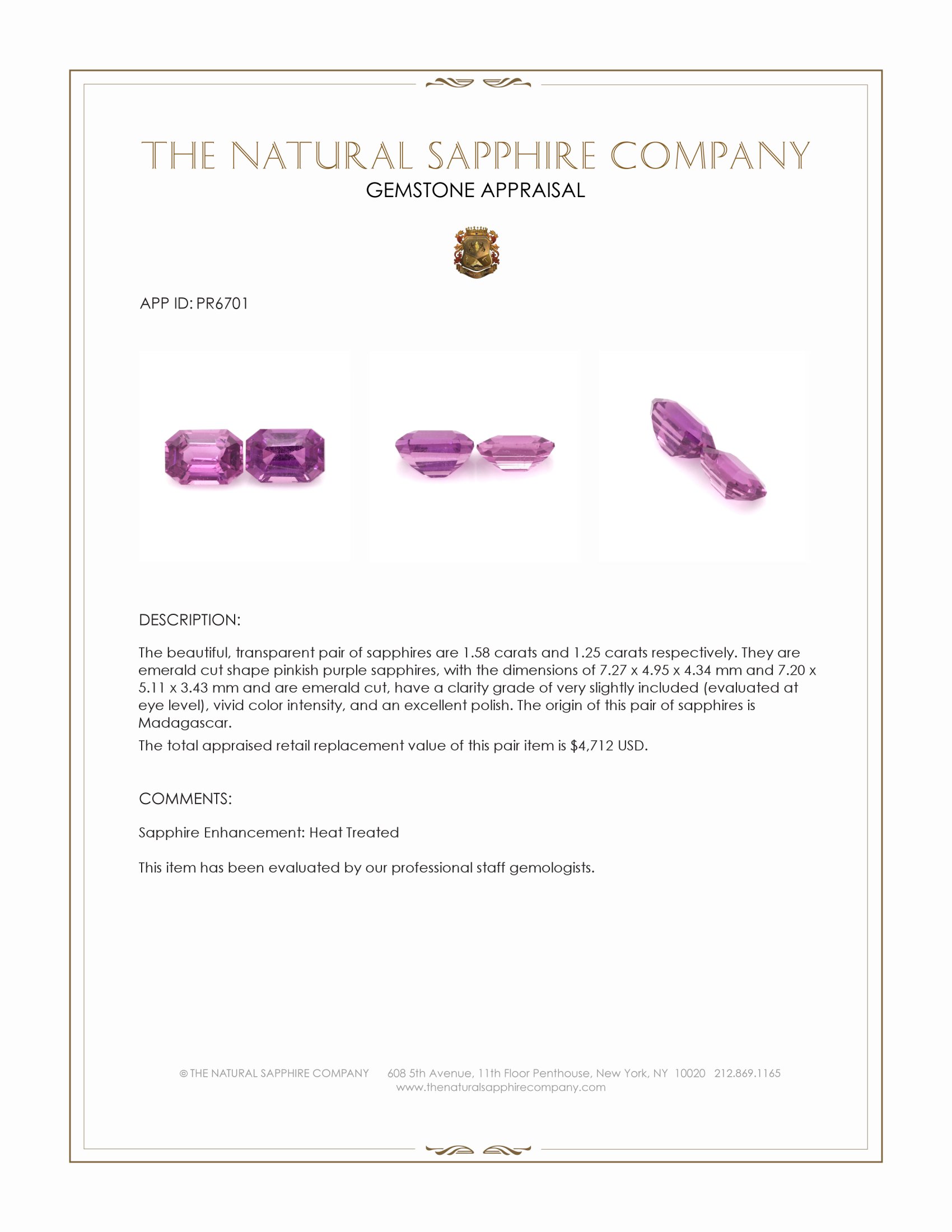 2.83 Ct.Tw. Pinkish Purple Sapphire Pair from Madagascar