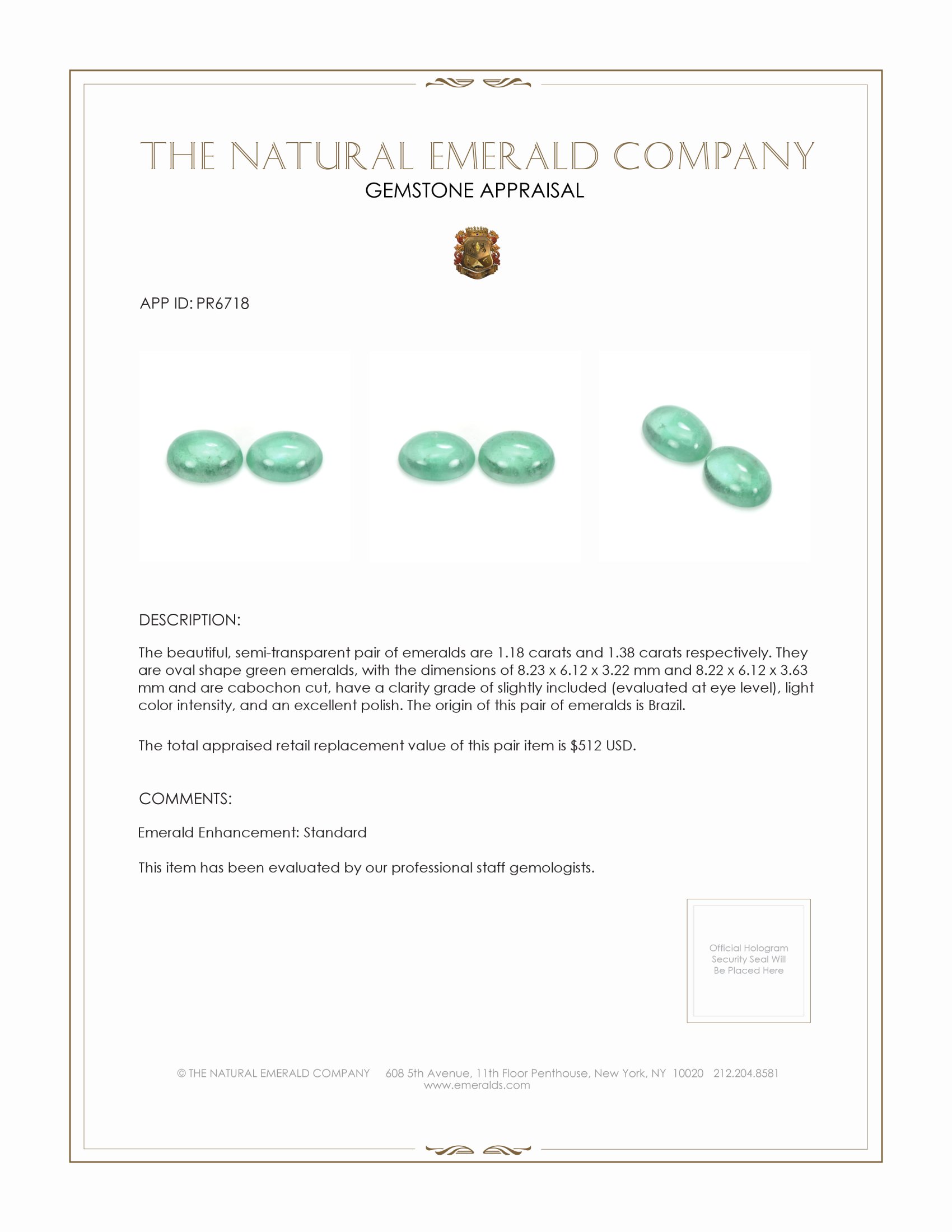 2.56 Ct.Tw. Cabochon Emerald Pair from Brazil