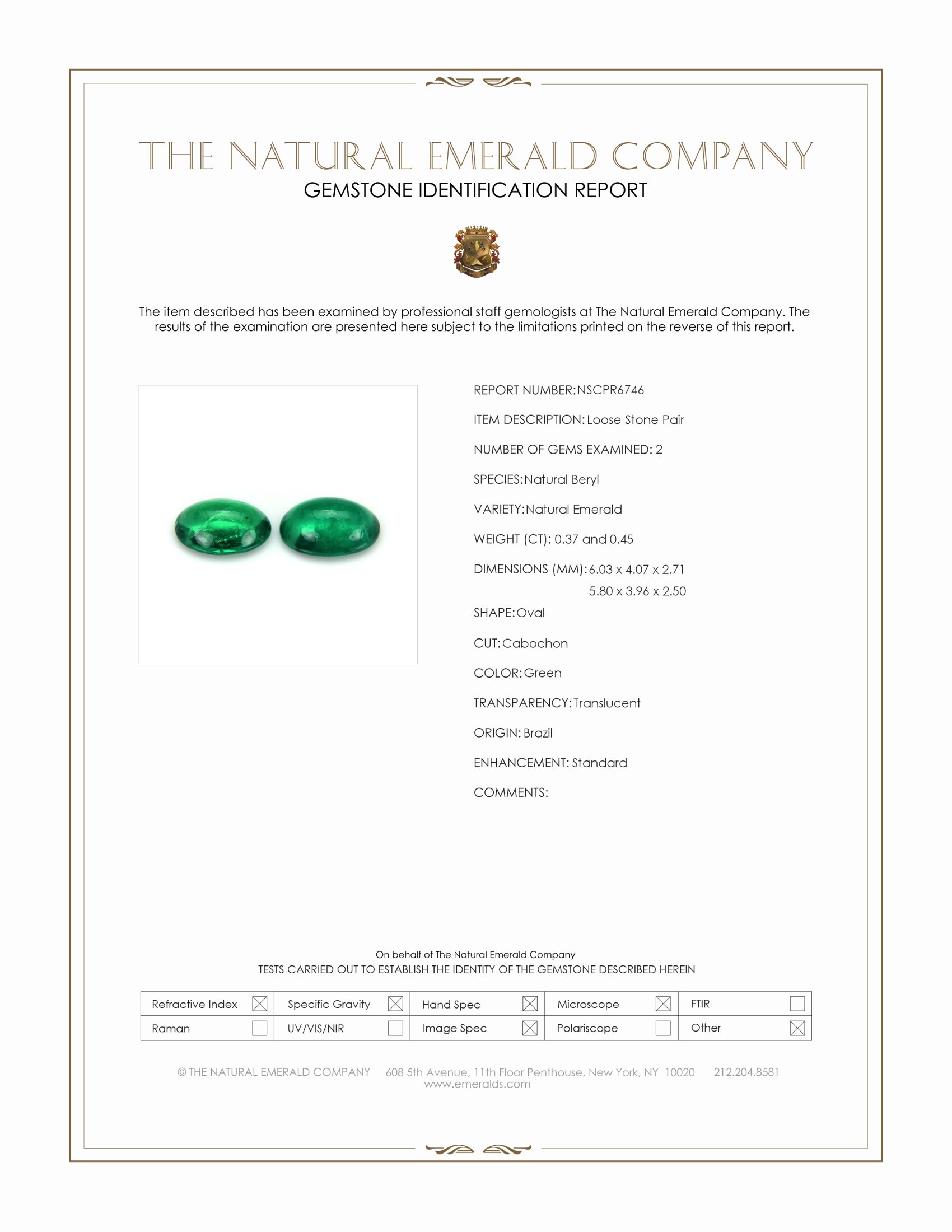 0.82 Ct.Tw. Cabochon Emerald Pair from Brazil