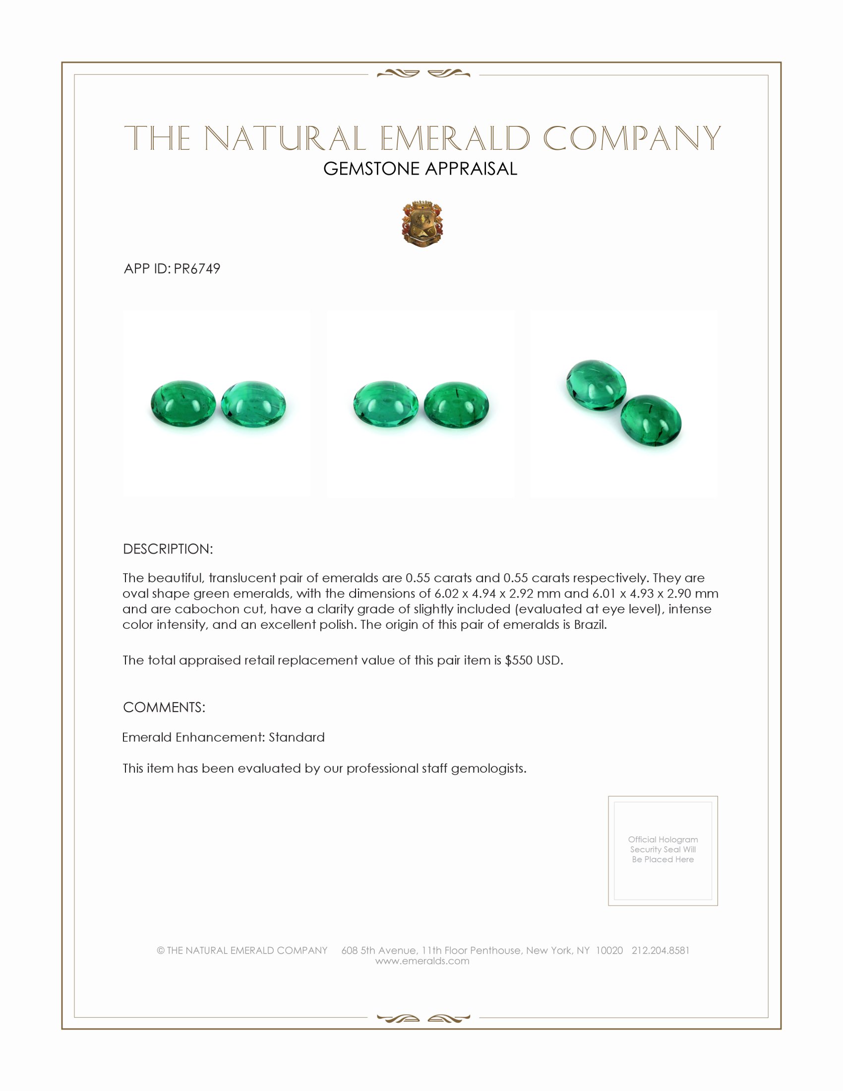 1.10 Ct.Tw. Cabochon Emerald Pair from Brazil