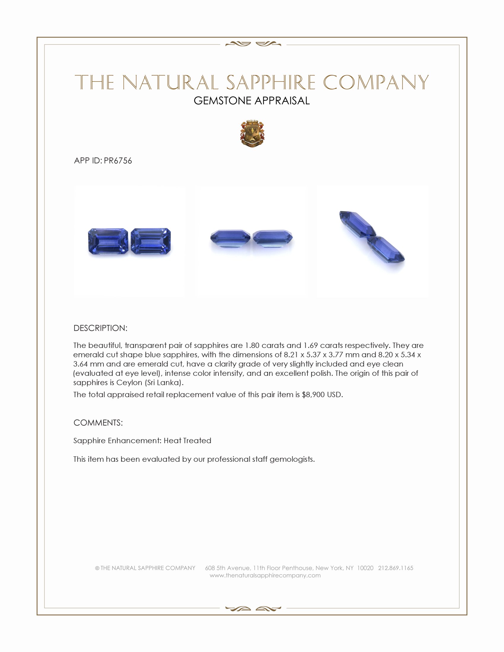 3.49 Ct.Tw. Blue Sapphire Pair from Ceylon (Sri Lanka)