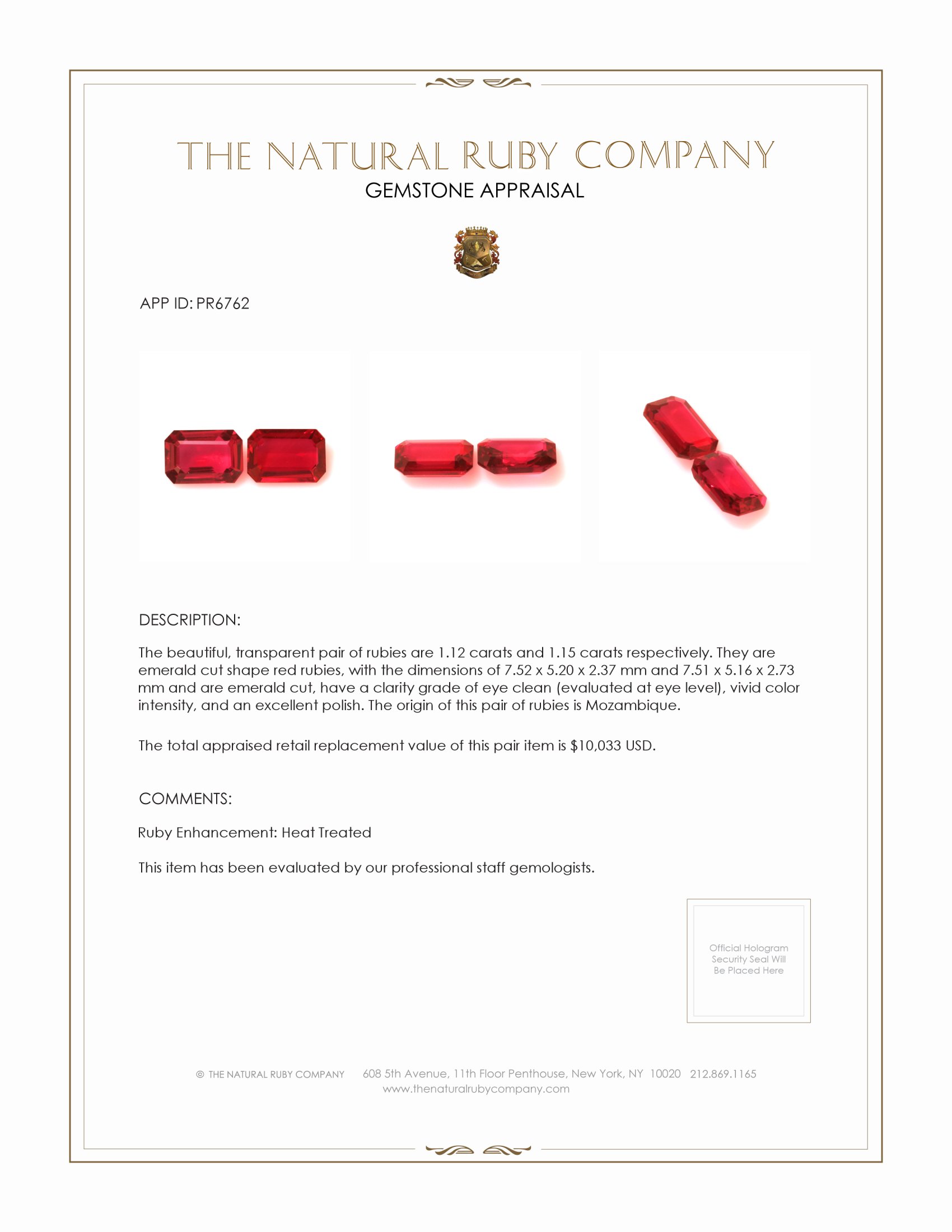 2.27 Ct.Tw. Ruby Pair from Mozambique