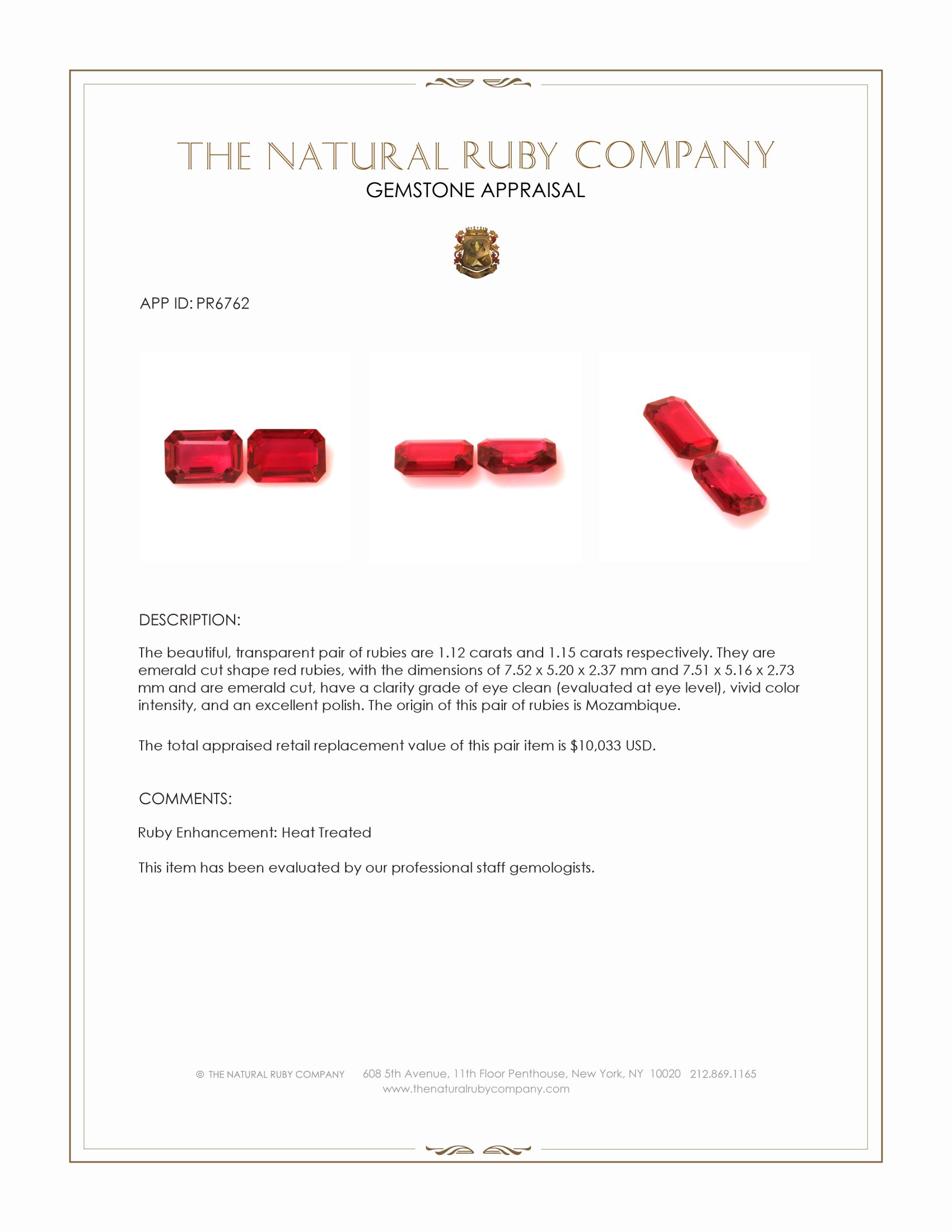 2.27 Ct.Tw. Ruby Pair from Mozambique