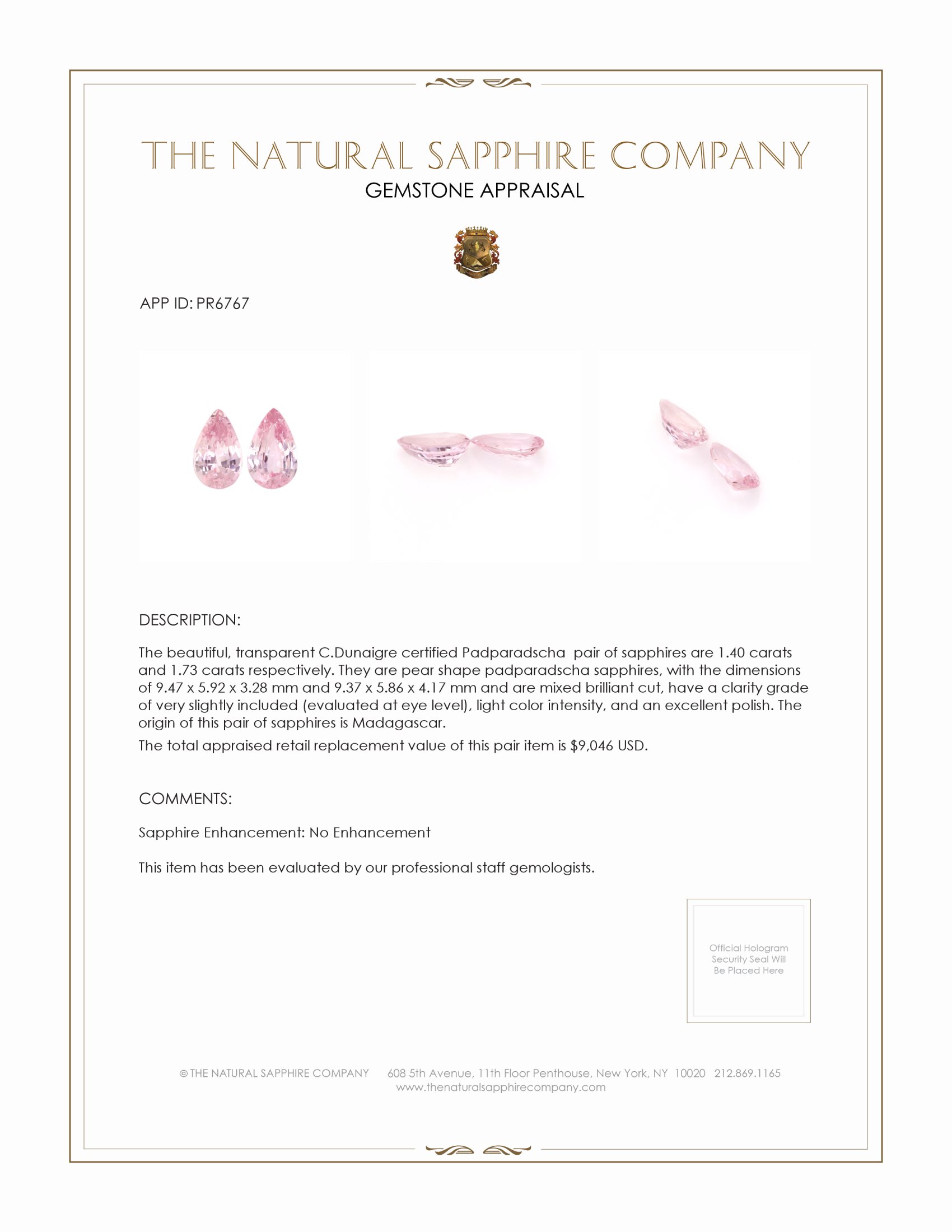 3.13 Ct.Tw. Padparadscha Sapphire Pair from Madagascar