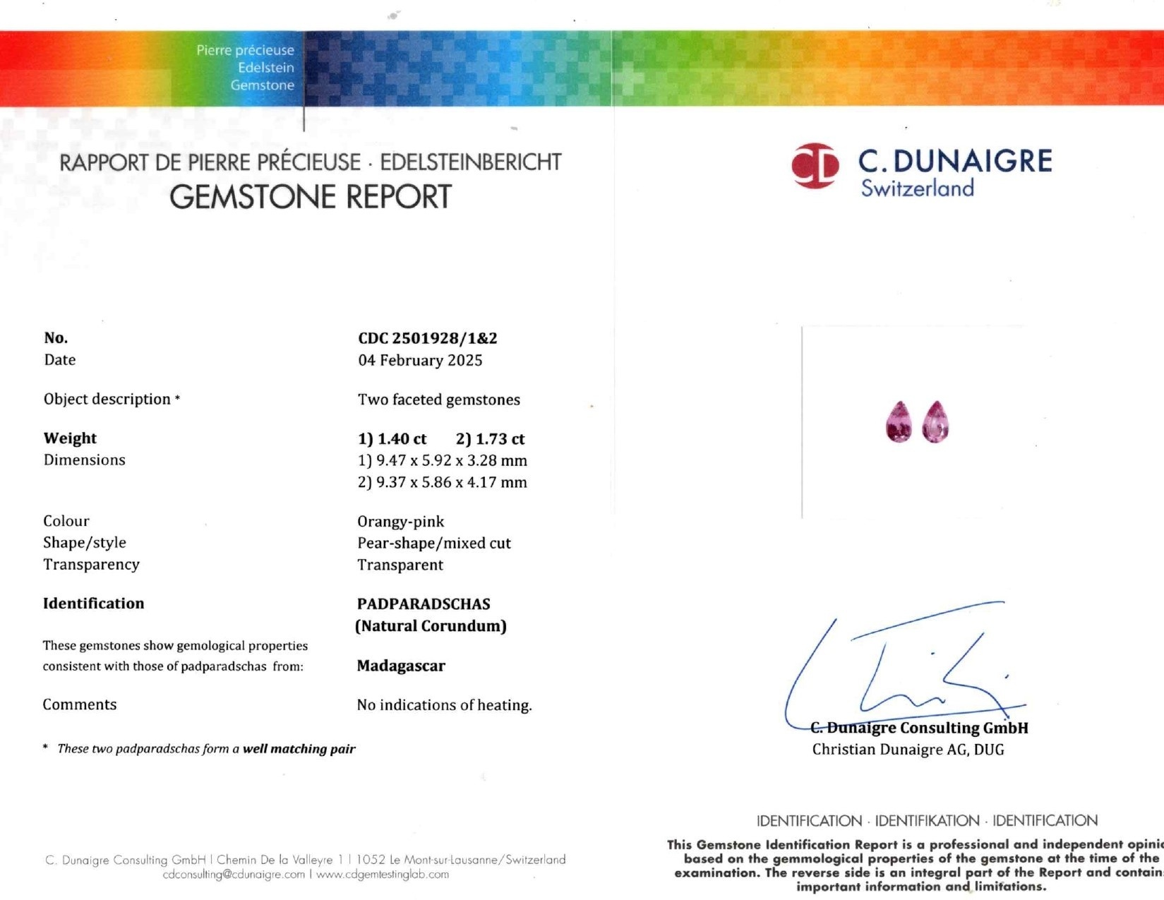 3.13 Ct.Tw. Padparadscha Sapphire Pair from Madagascar