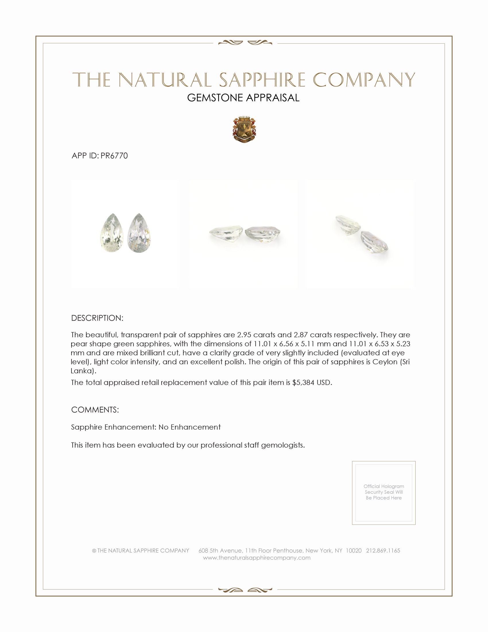 5.82 Ct.Tw. Green Sapphire Pair from Ceylon (Sri Lanka)