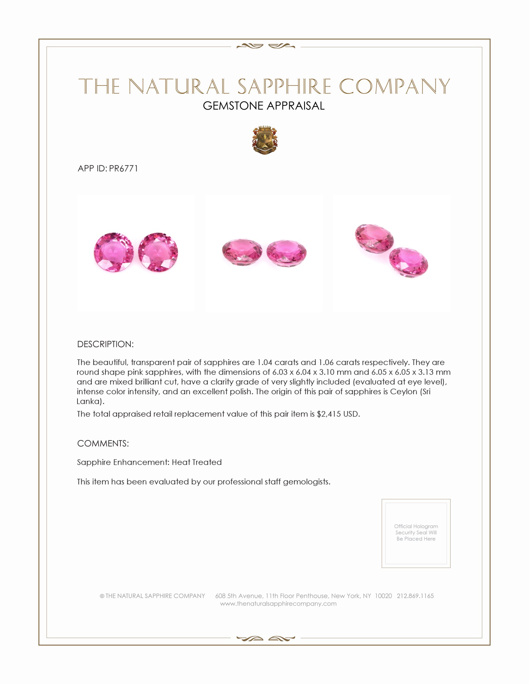 2.10 Ct.Tw. Pink Sapphire Pair from Ceylon (Sri Lanka)