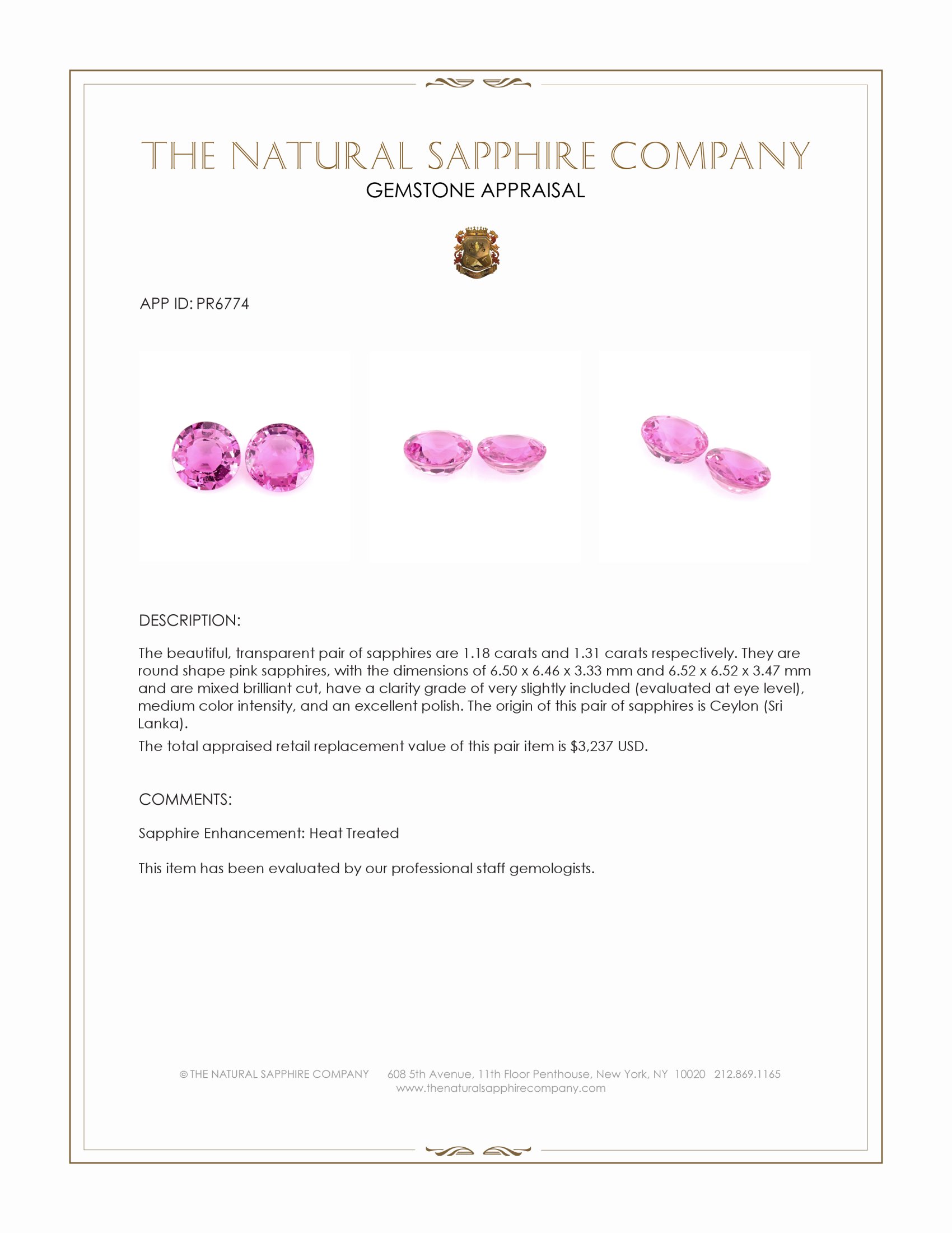 2.49 Ct.Tw. Pink Sapphire Pair from Ceylon (Sri Lanka)