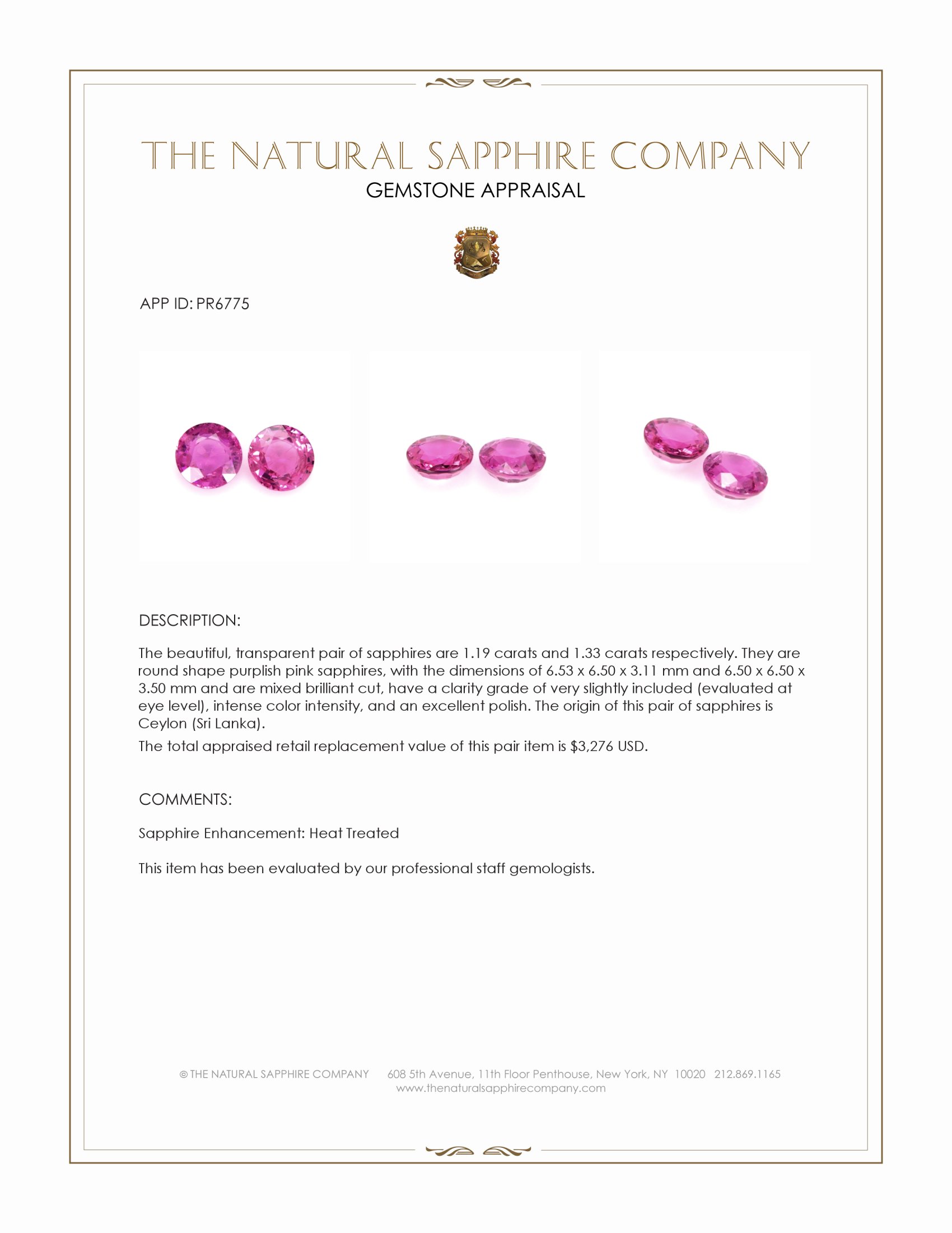 2.52 Ct.Tw. Purplish Pink Sapphire Pair from Ceylon (Sri Lanka)