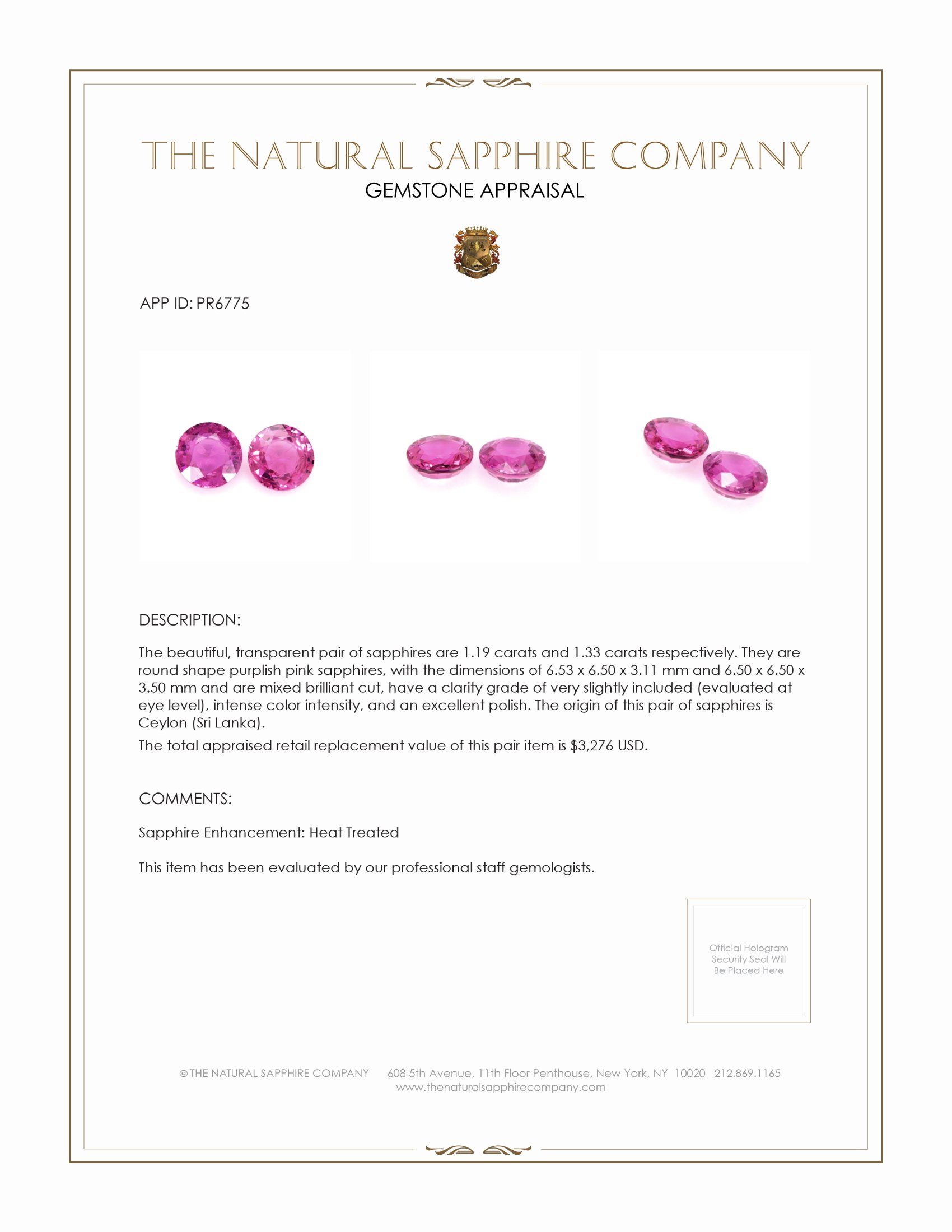 2.52 Ct.Tw. Purplish Pink Sapphire Pair from Ceylon (Sri Lanka)