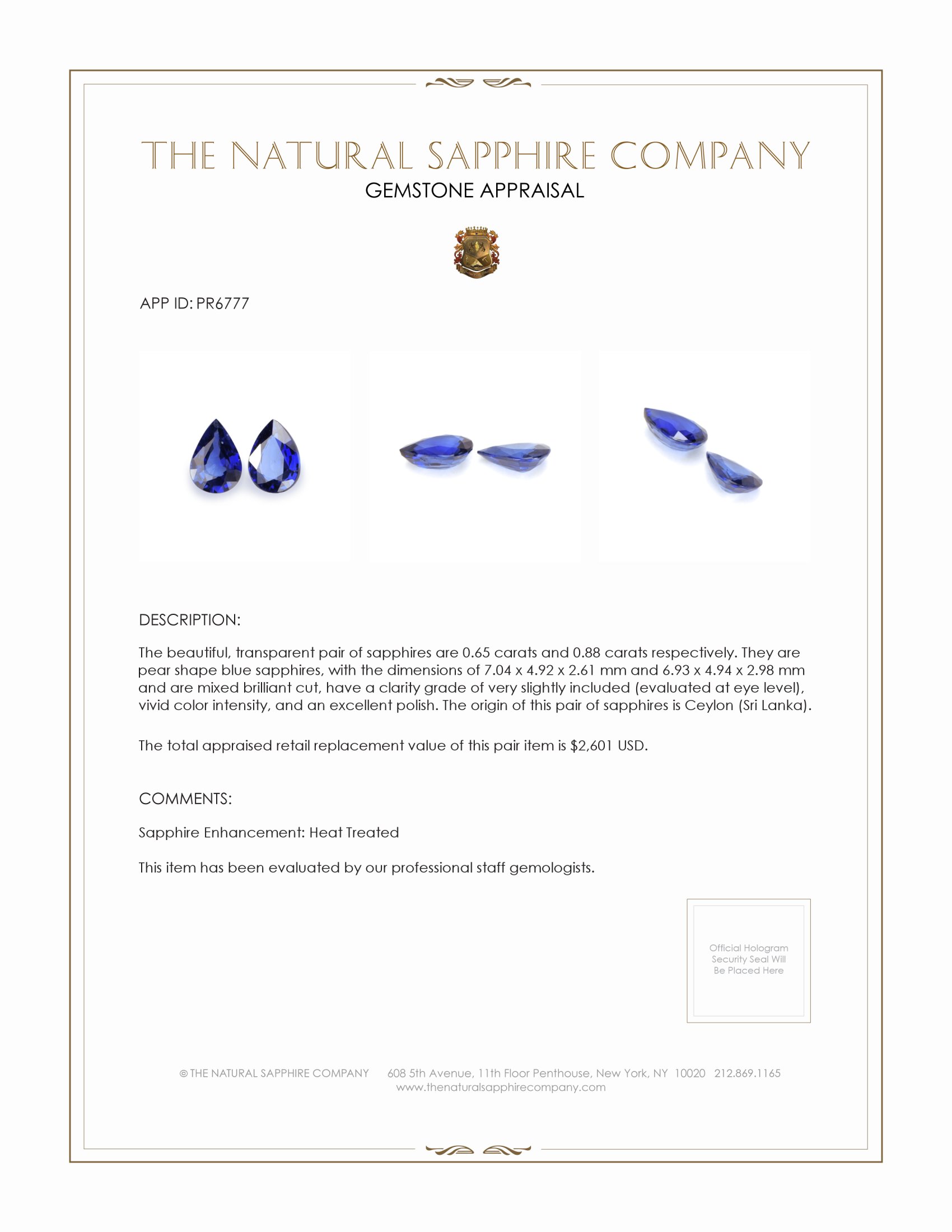 1.53 Ct.Tw. Blue Sapphire Pair from Ceylon (Sri Lanka)