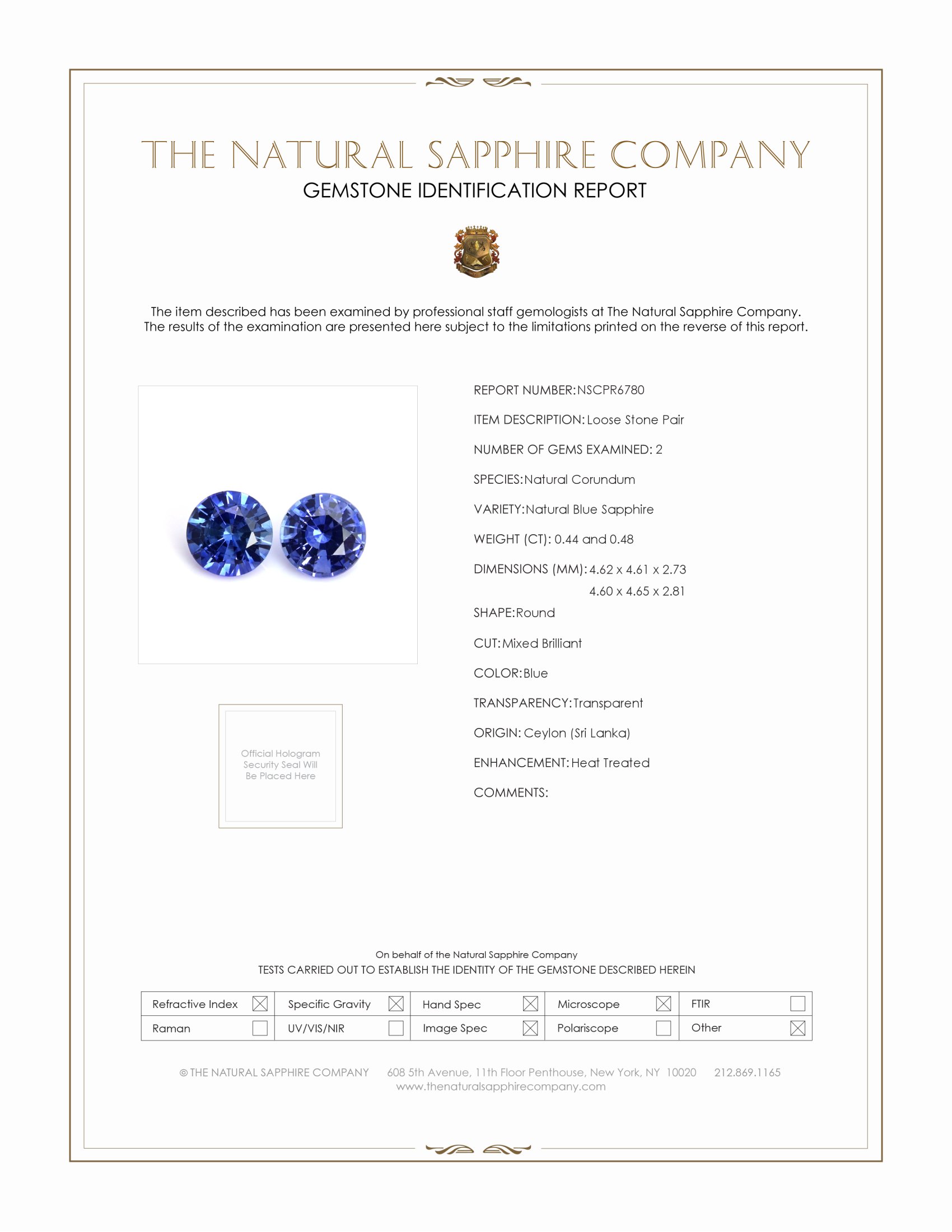 0.92 Ct.Tw. Blue Sapphire Pair from Ceylon (Sri Lanka)