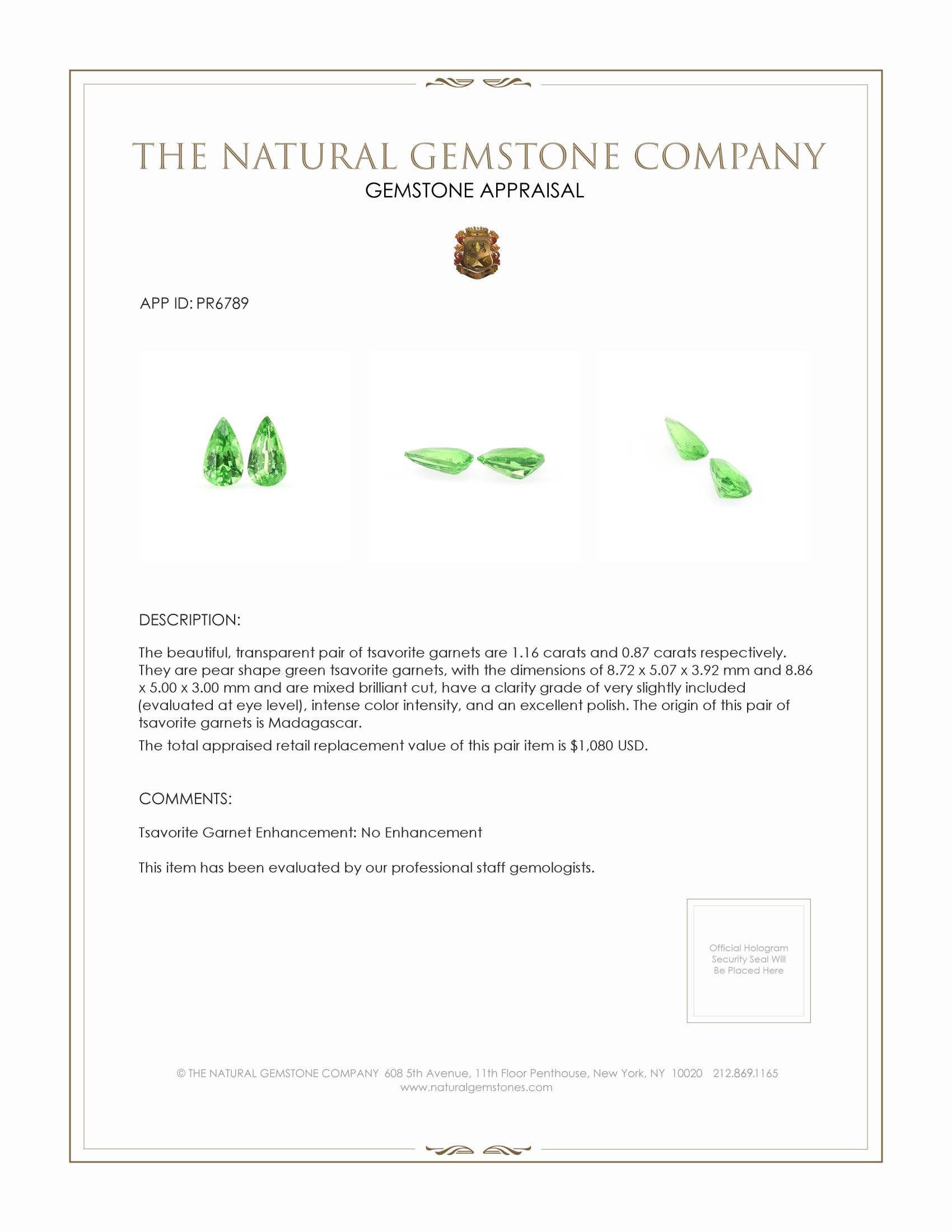 2.03 Ct.Tw. Tsavorite Garnet Pair from Madagascar