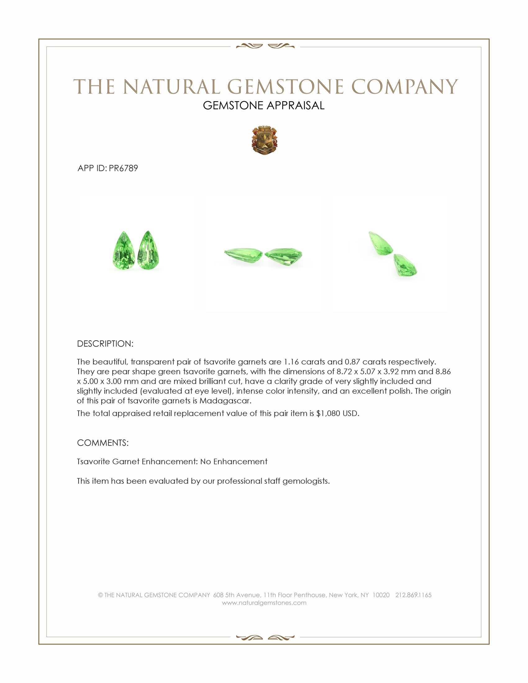 2.03 Ct.Tw. Tsavorite Garnet Pair from Madagascar